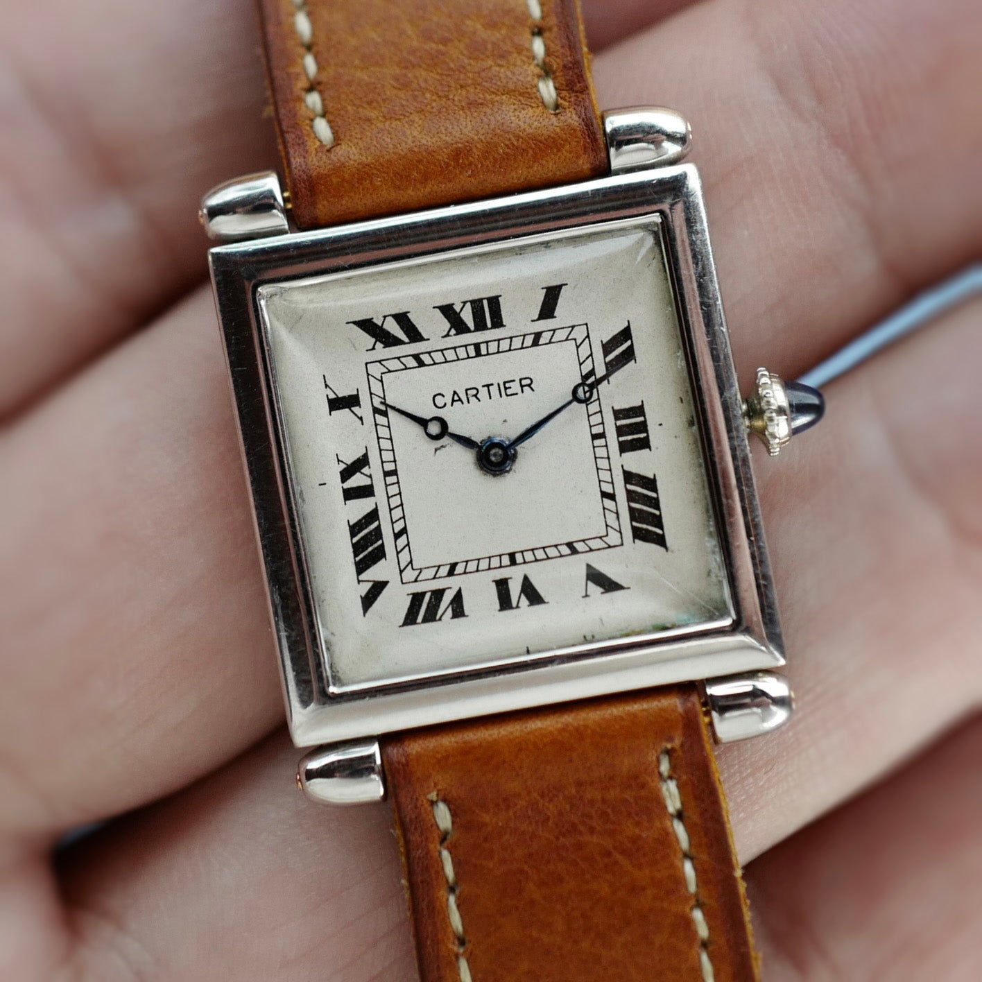 Cartier Platinum Tank Obus European Watch & Clock, 1926
