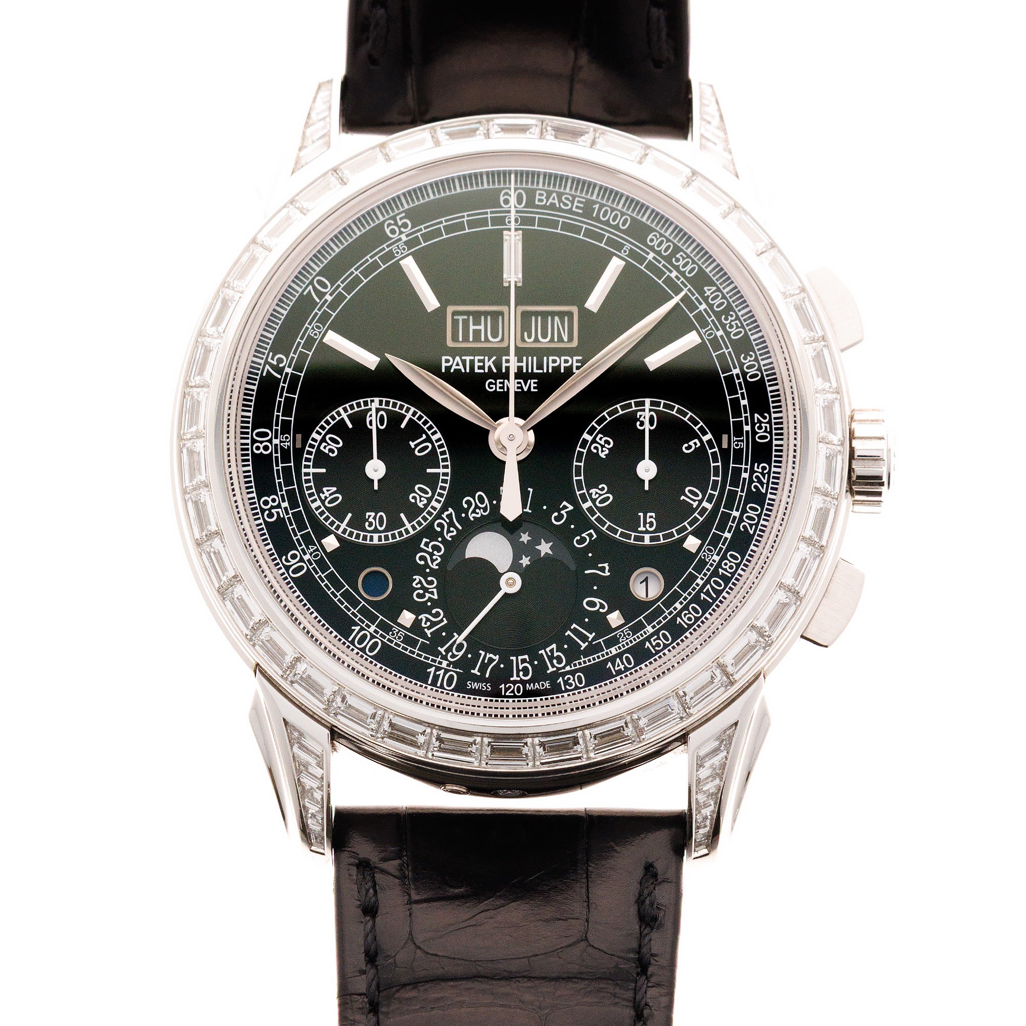 Patek Philippe Platinum Perpetual Calendar Chronograph Watch Ref. 5271 with Baguette Diamonds