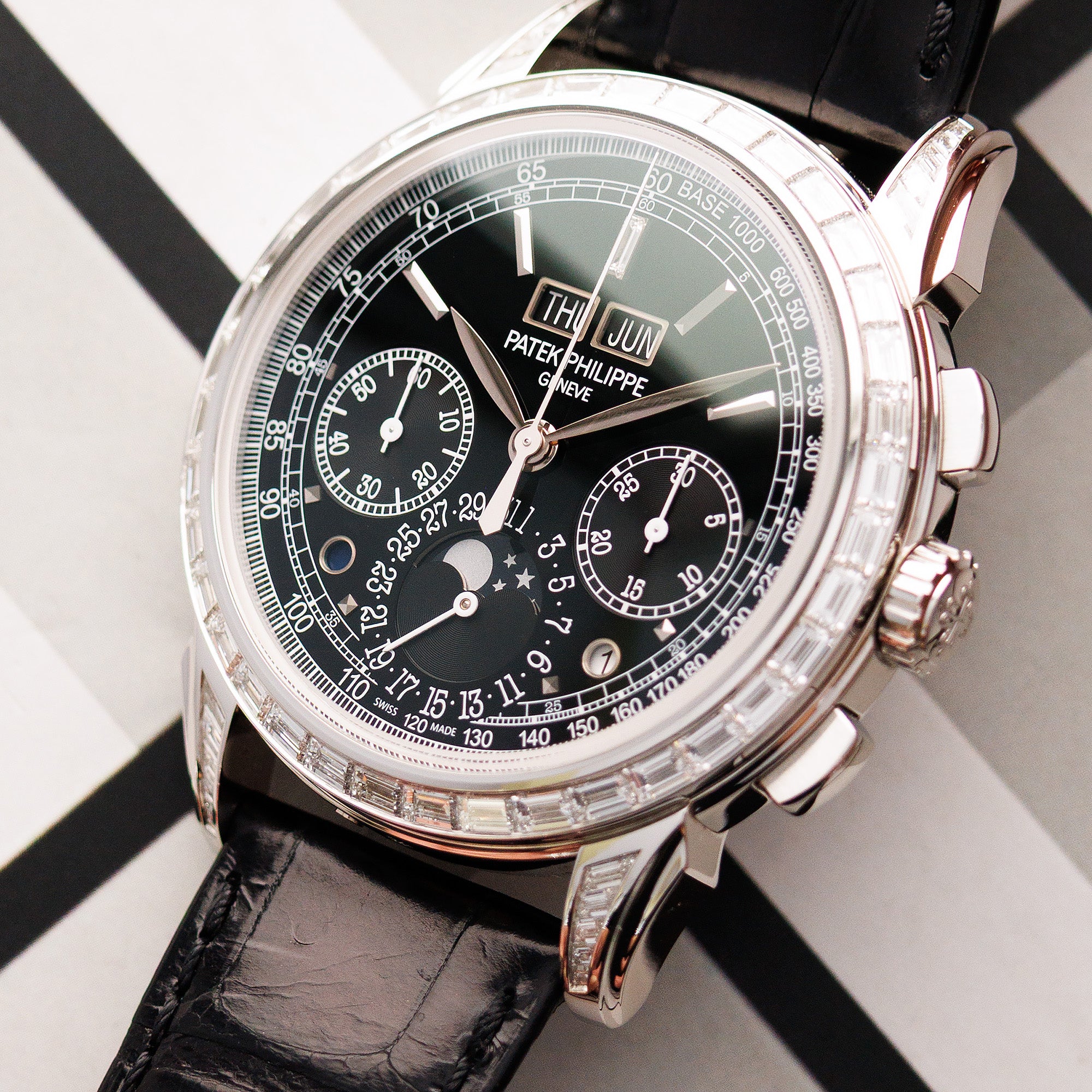 Patek Philippe Platinum Perpetual Calendar Chronograph Watch Ref. 5271 with Baguette Diamonds