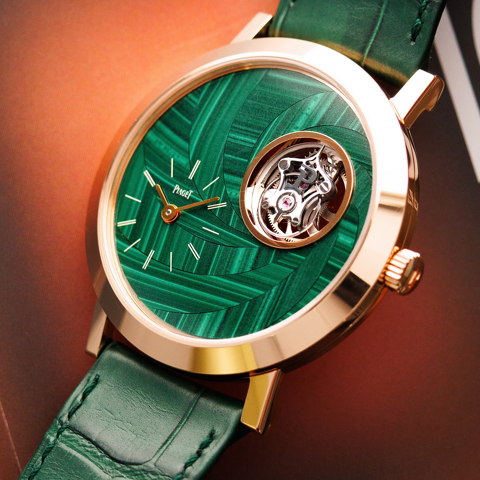 Piaget Rose Gold Altiplano Tourbillon Ref. P11485 with Malachite Marquetry Dial