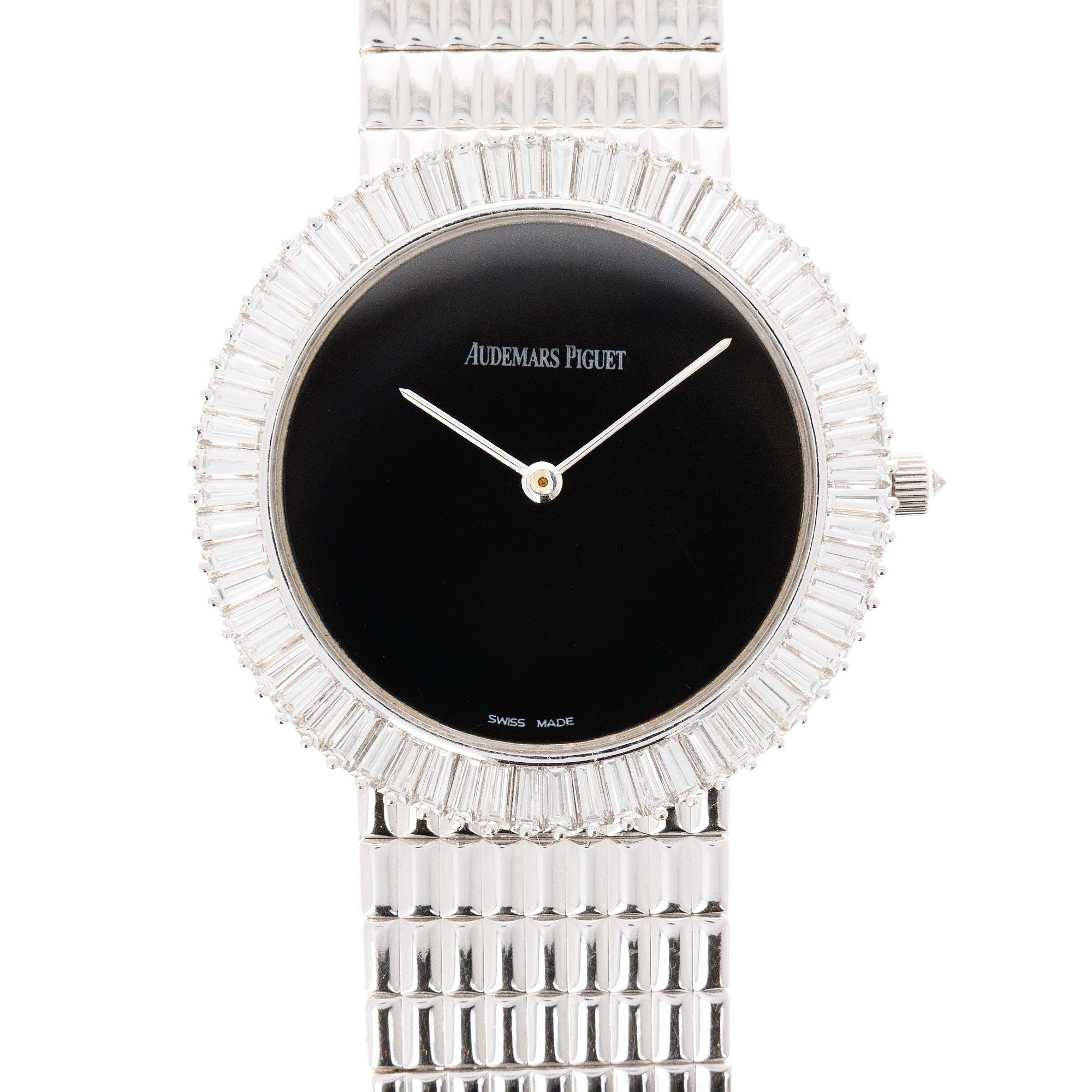 Audemars Piguet White Gold Watch with Baguette Diamonds and Onyx Dial