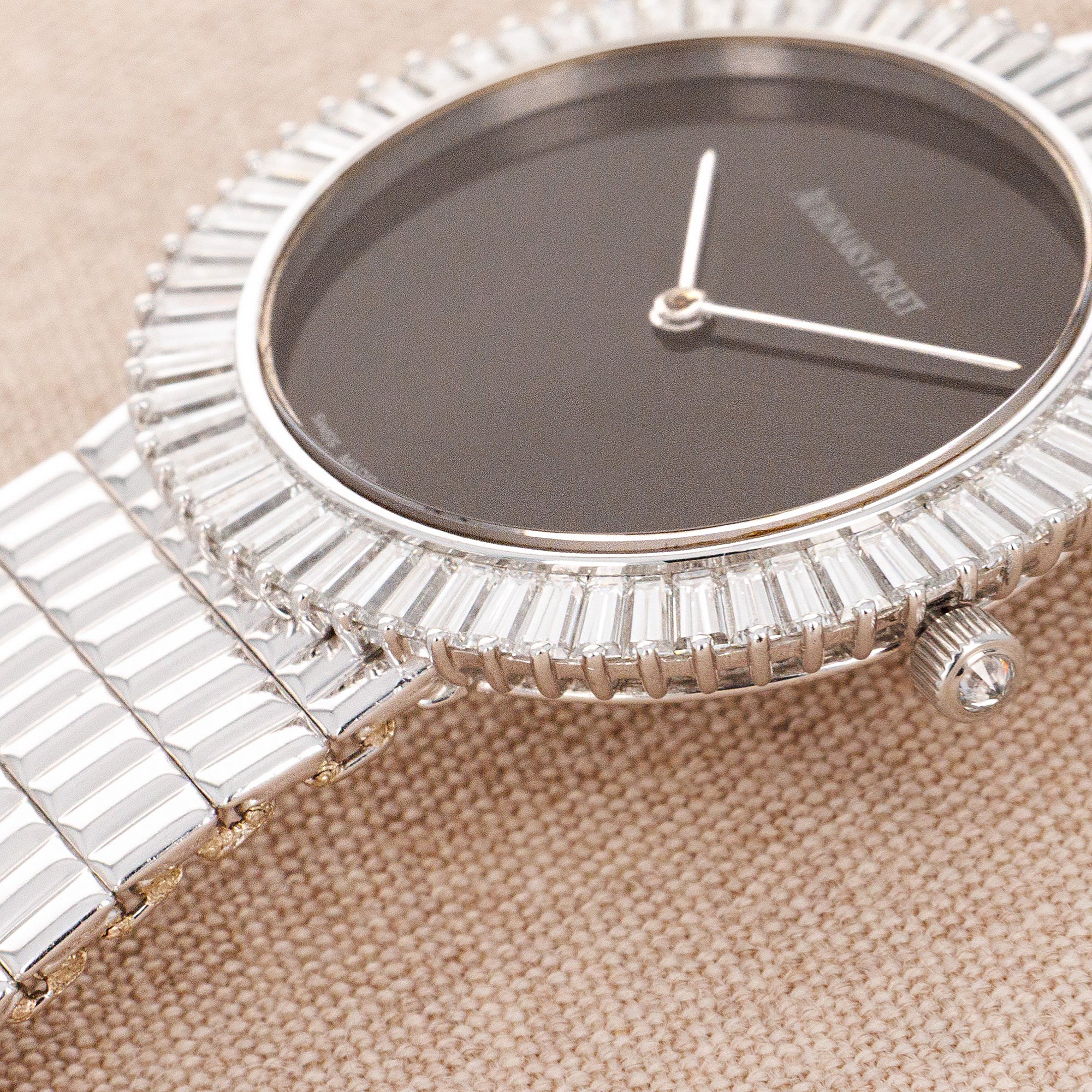 Audemars Piguet White Gold Watch with Baguette Diamonds and Onyx Dial