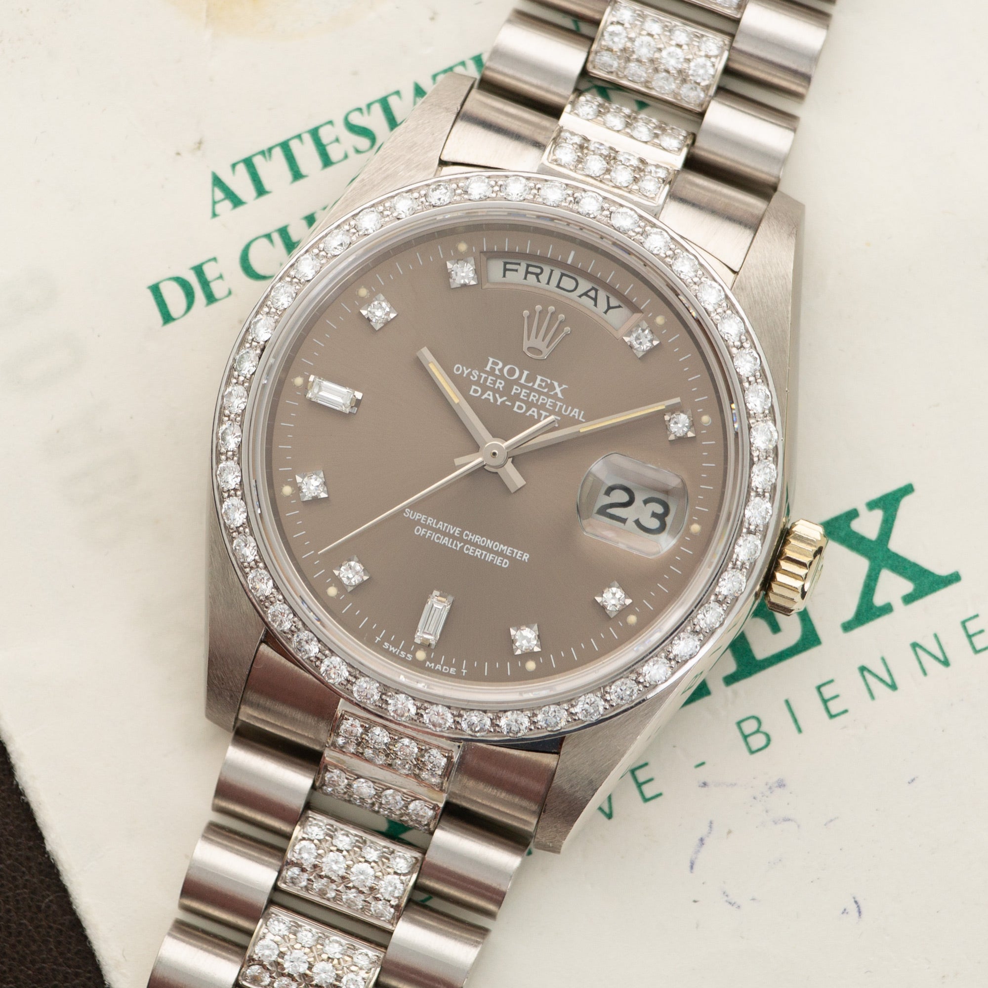 Rolex - Rolex White Gold Day-Date Diamond Bracelet Watch Ref. 18049 - The Keystone Watches