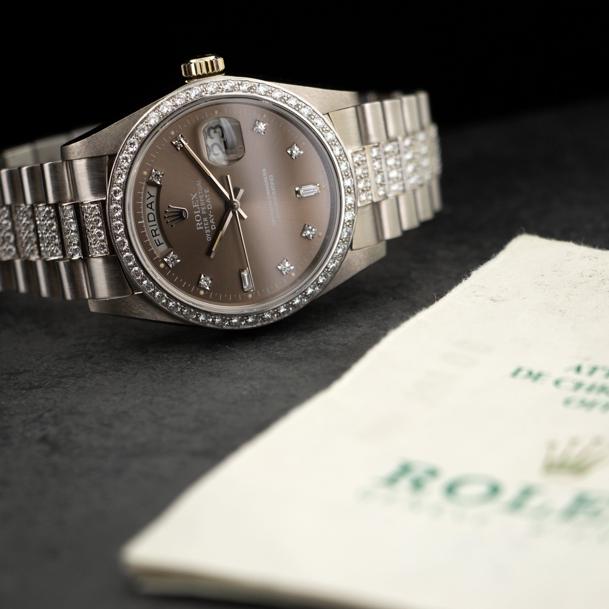 Rolex - Rolex White Gold Day-Date Diamond Bracelet Watch Ref. 18049 - The Keystone Watches