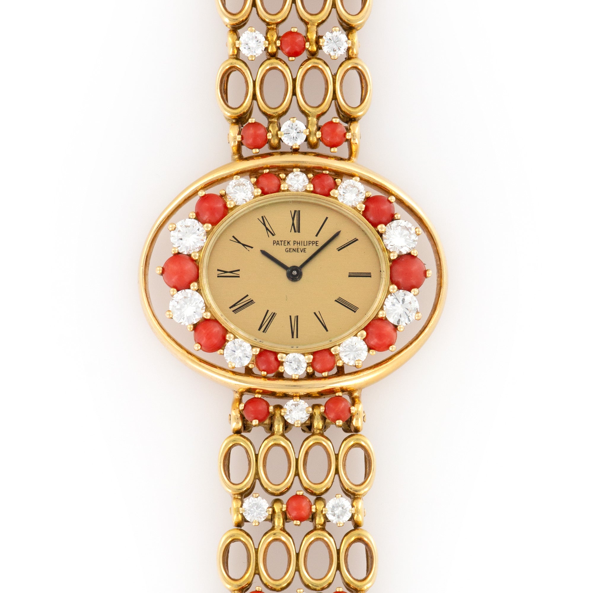 Patek Philippe - Patek Philippe Yellow Gold Diamond Coral Bracelet Watch Ref. 4195/1 - The Keystone Watches