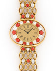 Patek Philippe - Patek Philippe Yellow Gold Diamond Coral Bracelet Watch Ref. 4195/1 - The Keystone Watches
