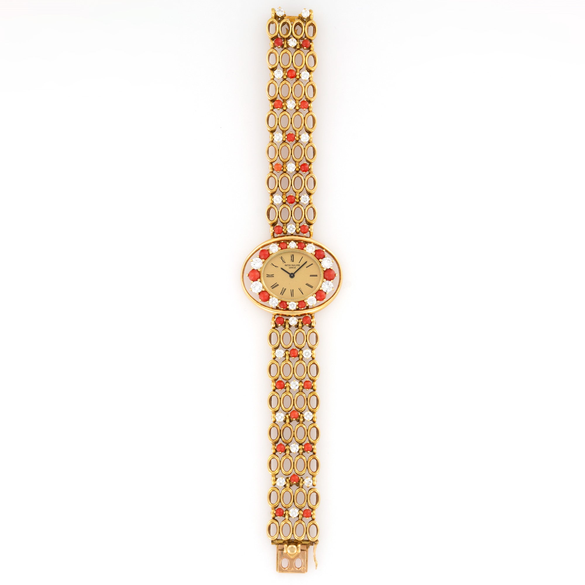 Patek Philippe - Patek Philippe Yellow Gold Diamond Coral Bracelet Watch Ref. 4195/1 - The Keystone Watches
