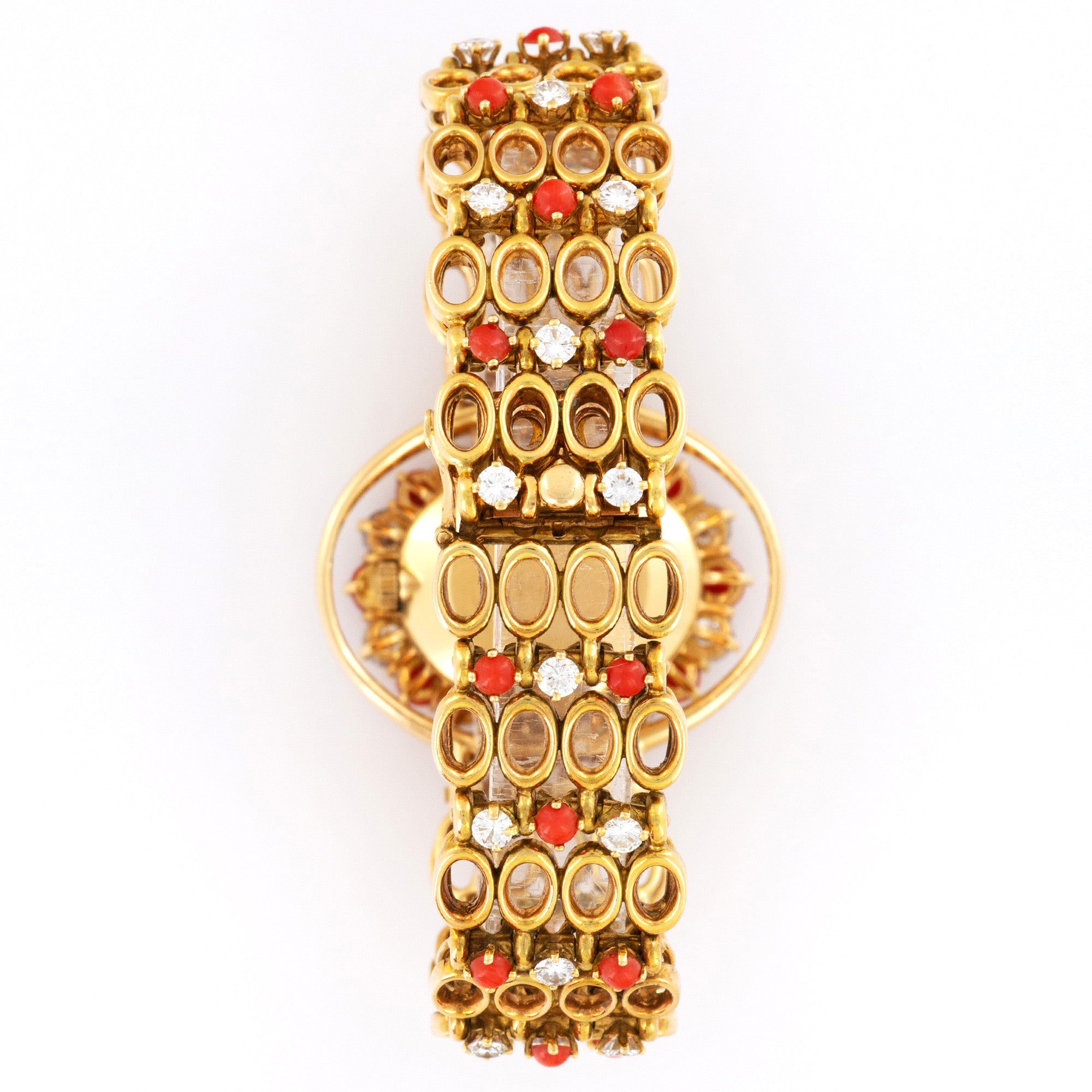 Patek Philippe - Patek Philippe Yellow Gold Diamond Coral Bracelet Watch Ref. 4195/1 - The Keystone Watches