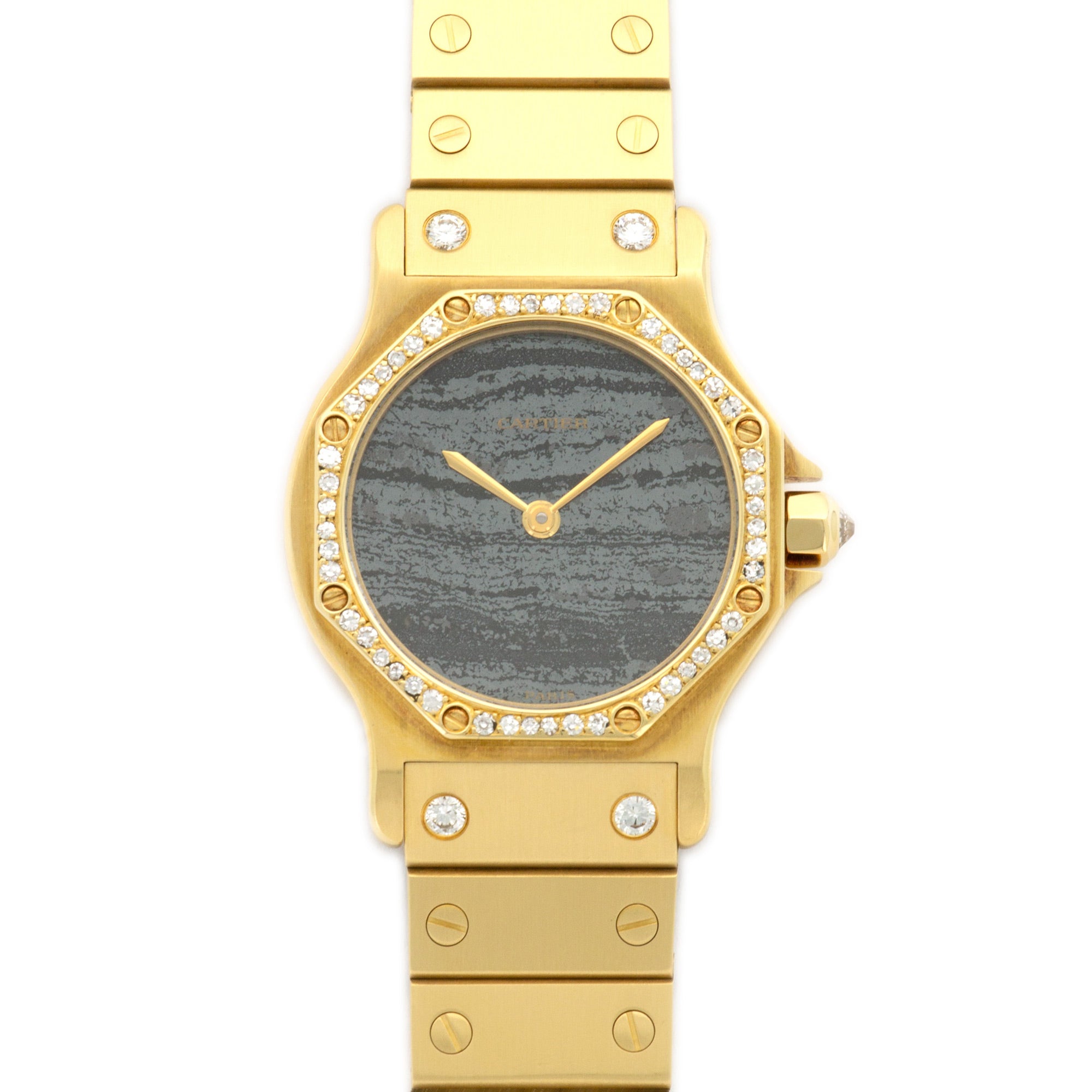 Cartier - Cartier Yellow Gold Santos Diamond & Stone Dial Watch - The Keystone Watches