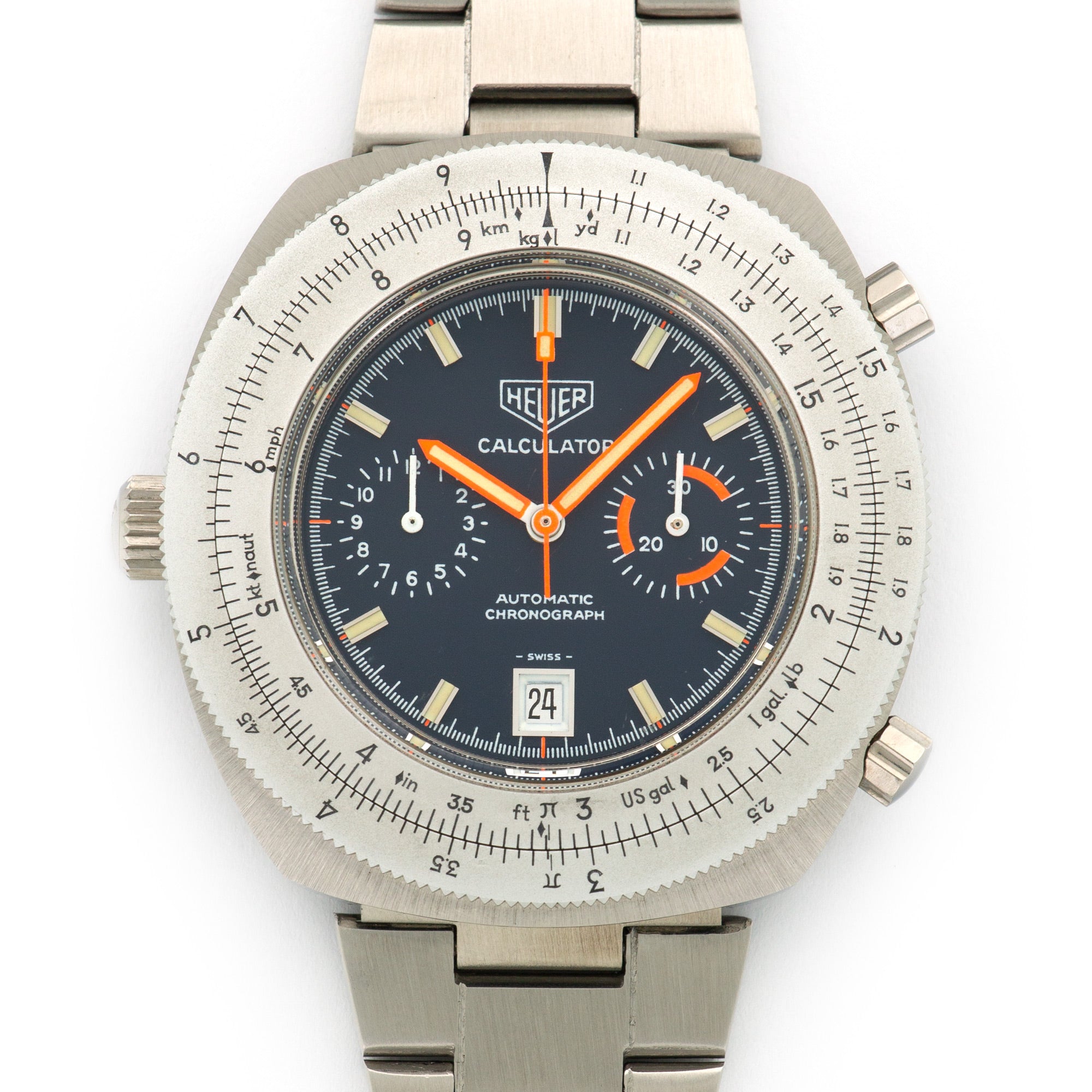 Heuer - Heuer Calculator Chronograph Ref. 150.633 in New Old Stock Condition - The Keystone Watches