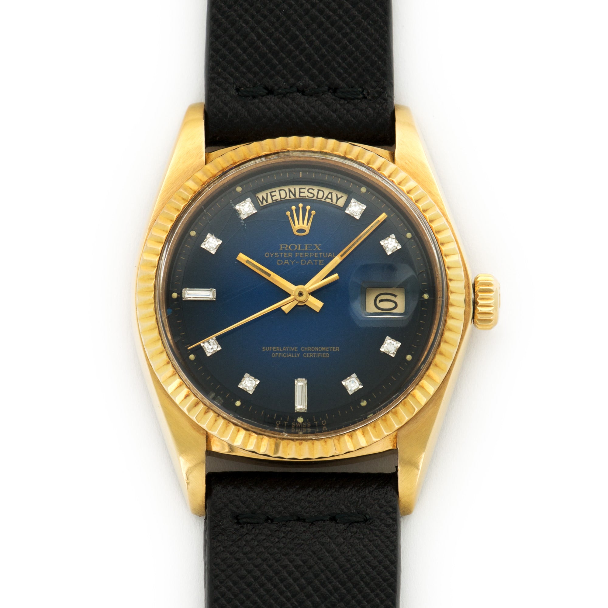 Rolex - Rolex Day-Date Yellow Gold with Blue Vignette and Diamond Dial on Strap - The Keystone Watches
