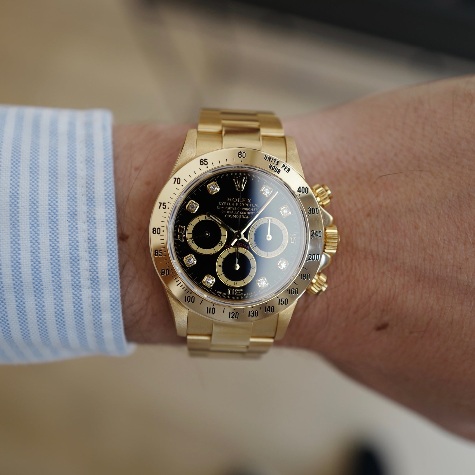Rolex - Rolex Yellow Gold Daytona Black Diamond Watch Ref. 16528 - The Keystone Watches