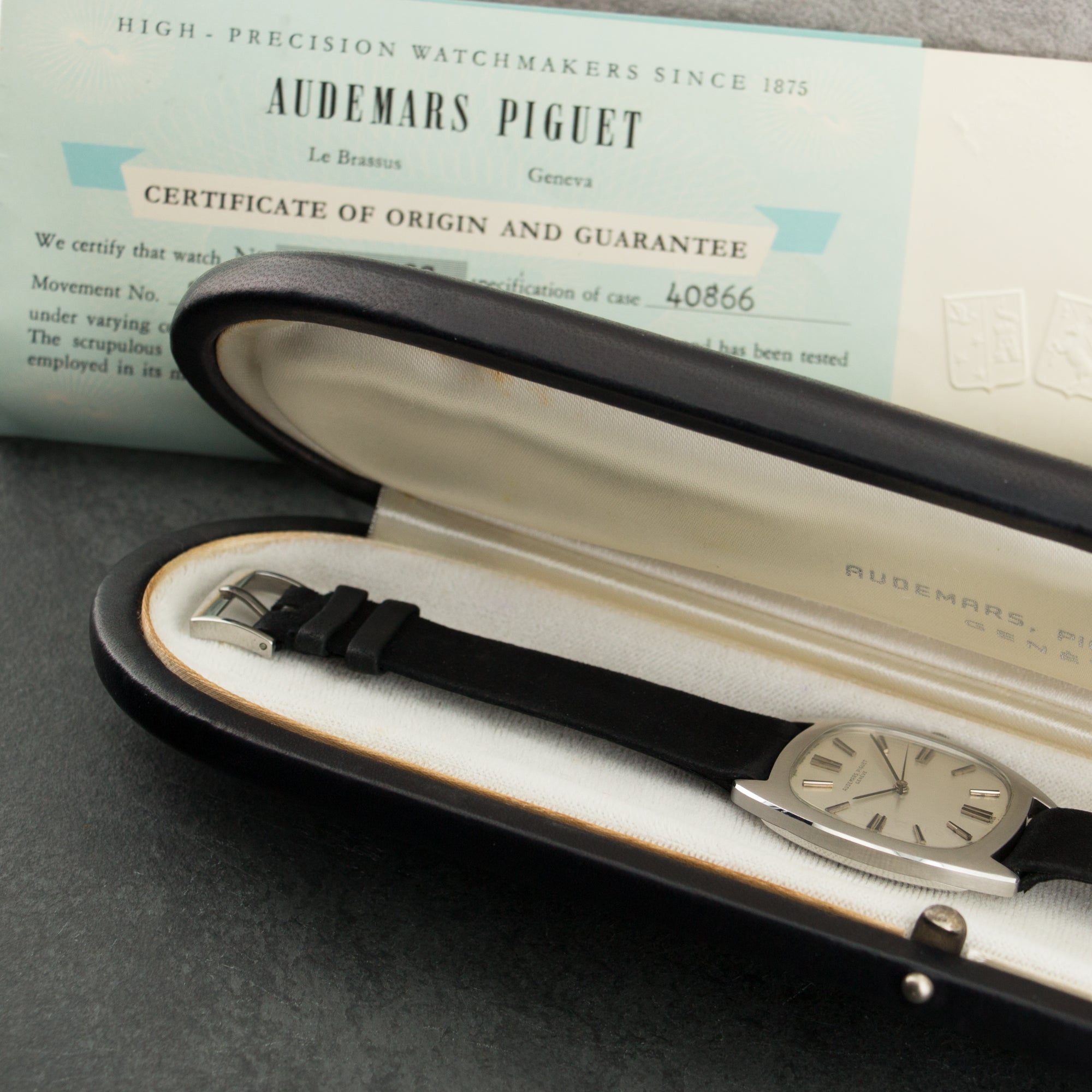 Audemars Piguet - Audemars Piguet Steel Cushion Shaped Strap Watch with Original Box & Papers - The Keystone Watches