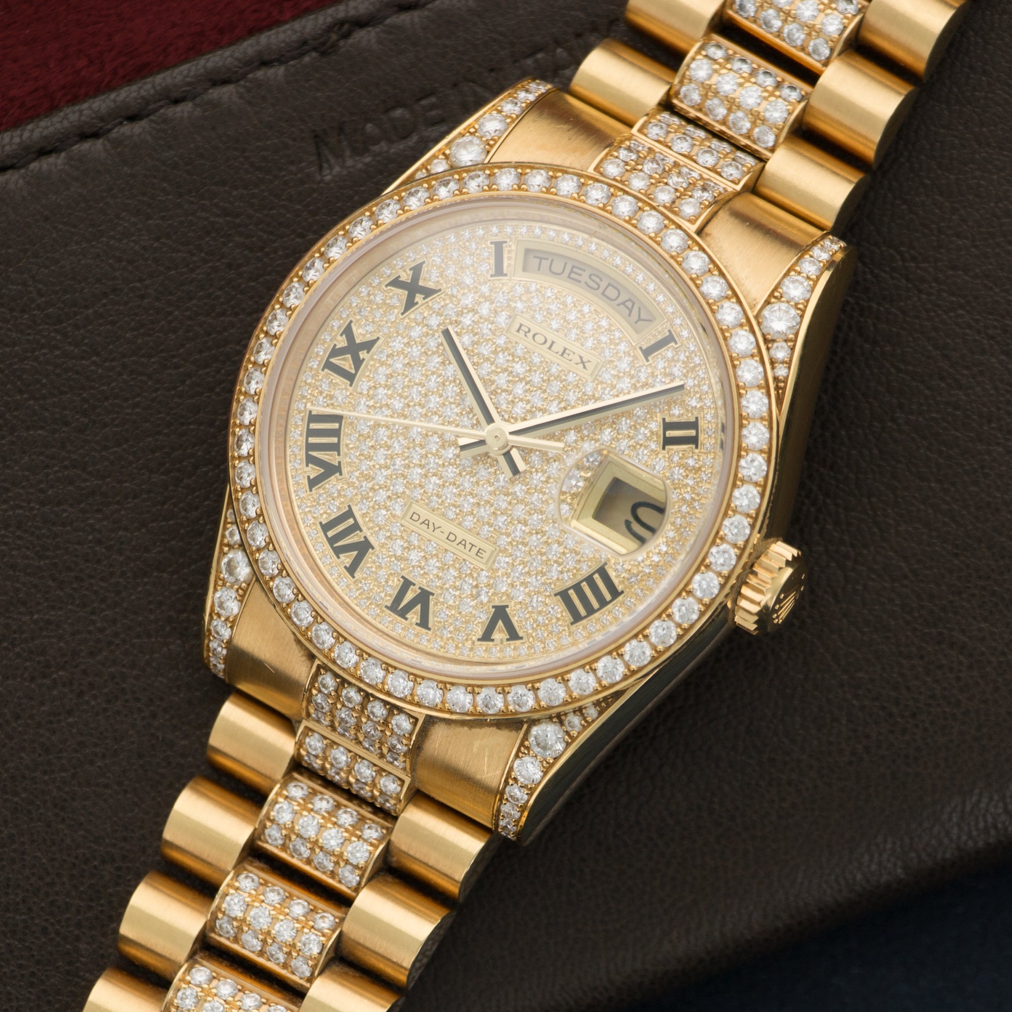 Rolex - Rolex Yellow Gold Day-Date Full Diamond Watch Ref. 118388 - The Keystone Watches