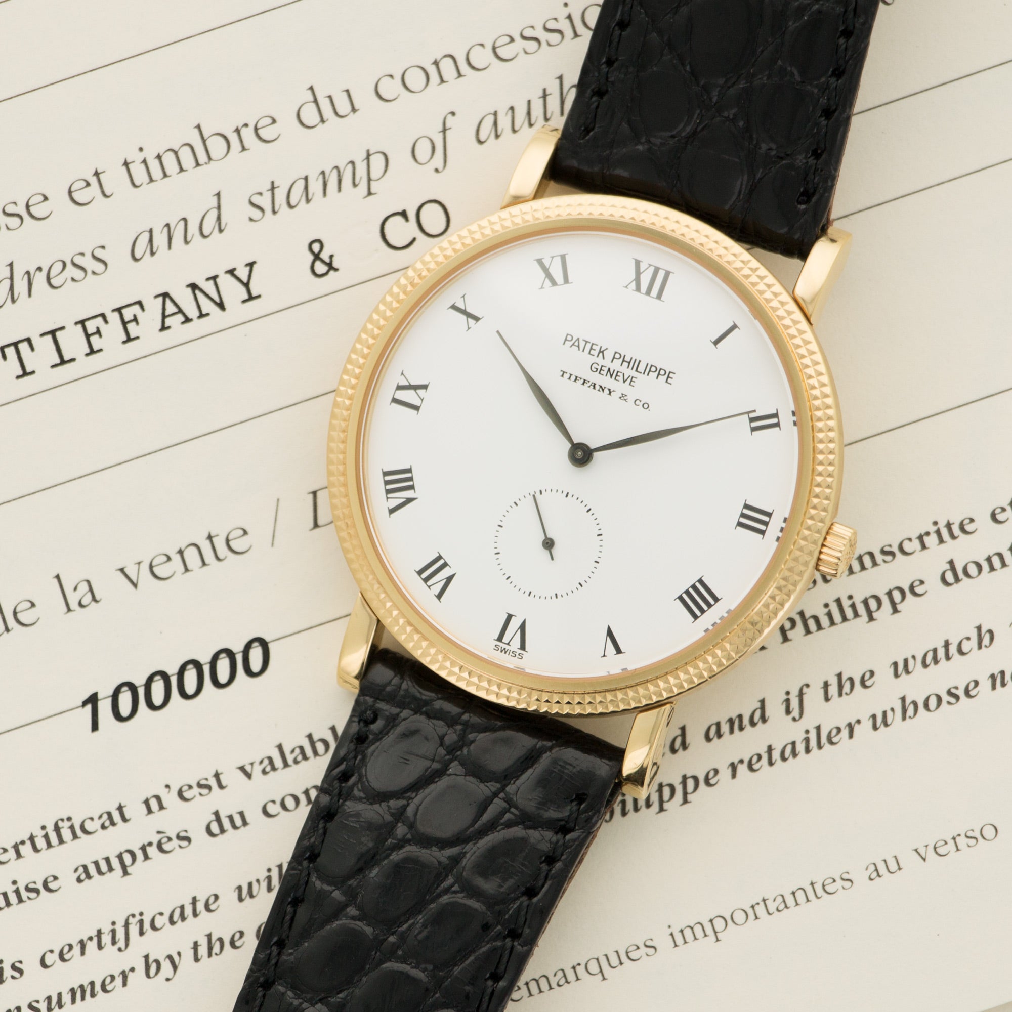 PATEK PHILIPPE, CALATRAVA DOUBLE-SIGNED TIFFANY & CO, REF 3802/205J,  YELLOW GOLD BRACELET WATCH WITH DATE AND RETAILER SIGNATURE, CIRCA 2000, Important Watches, 2020
