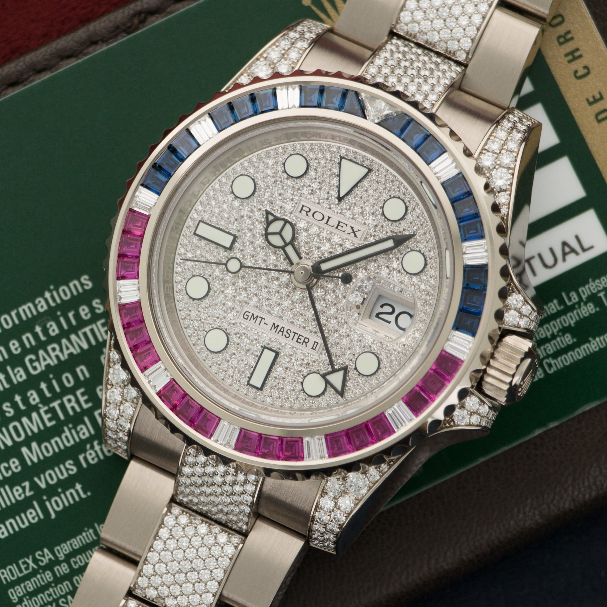 Rolex - Rolex White Gold GMT-Master II Sapphire Ruby Diamond Watch Ref. 116759 - The Keystone Watches