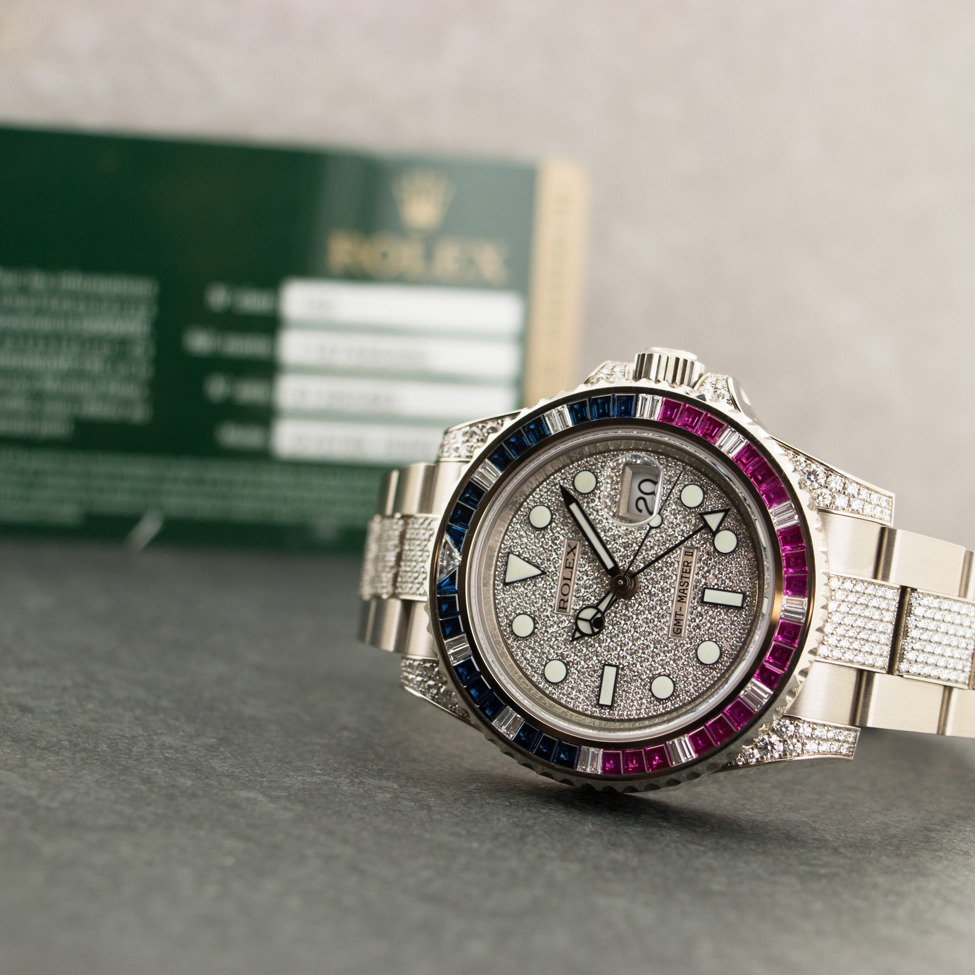 Rolex - Rolex White Gold GMT-Master II Sapphire Ruby Diamond Watch Ref. 116759 - The Keystone Watches