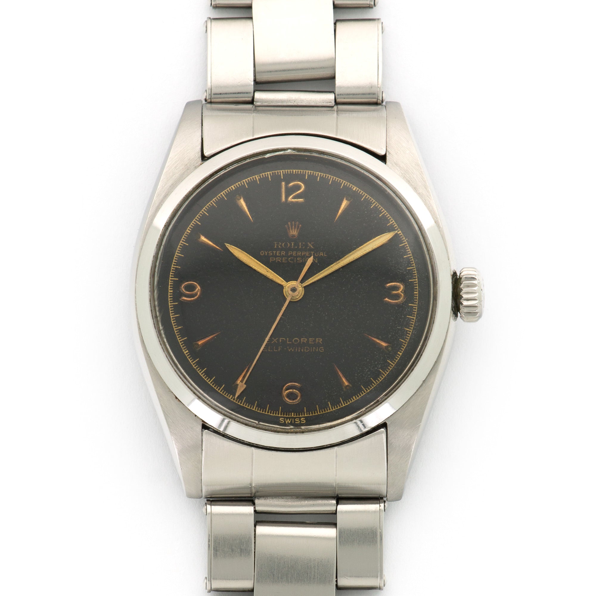 Rolex - Rolex Stainless Steel Explorer Black Gilt Ref. 6352 - The Keystone Watches