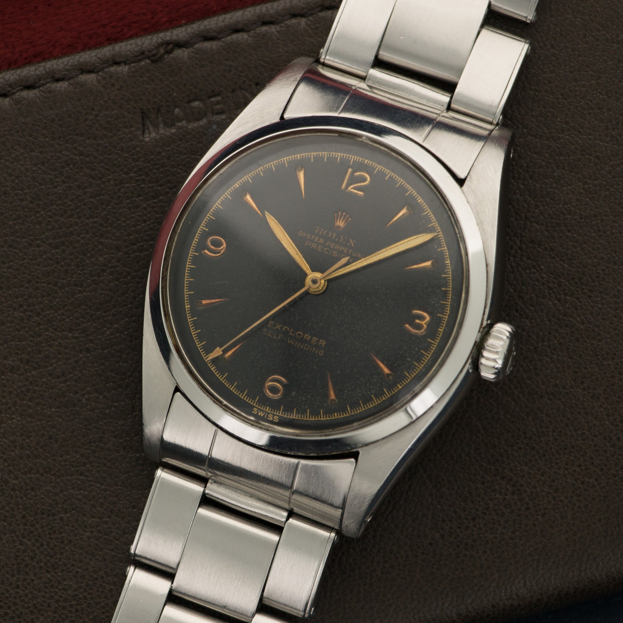 Rolex - Rolex Stainless Steel Explorer Black Gilt Ref. 6352 - The Keystone Watches
