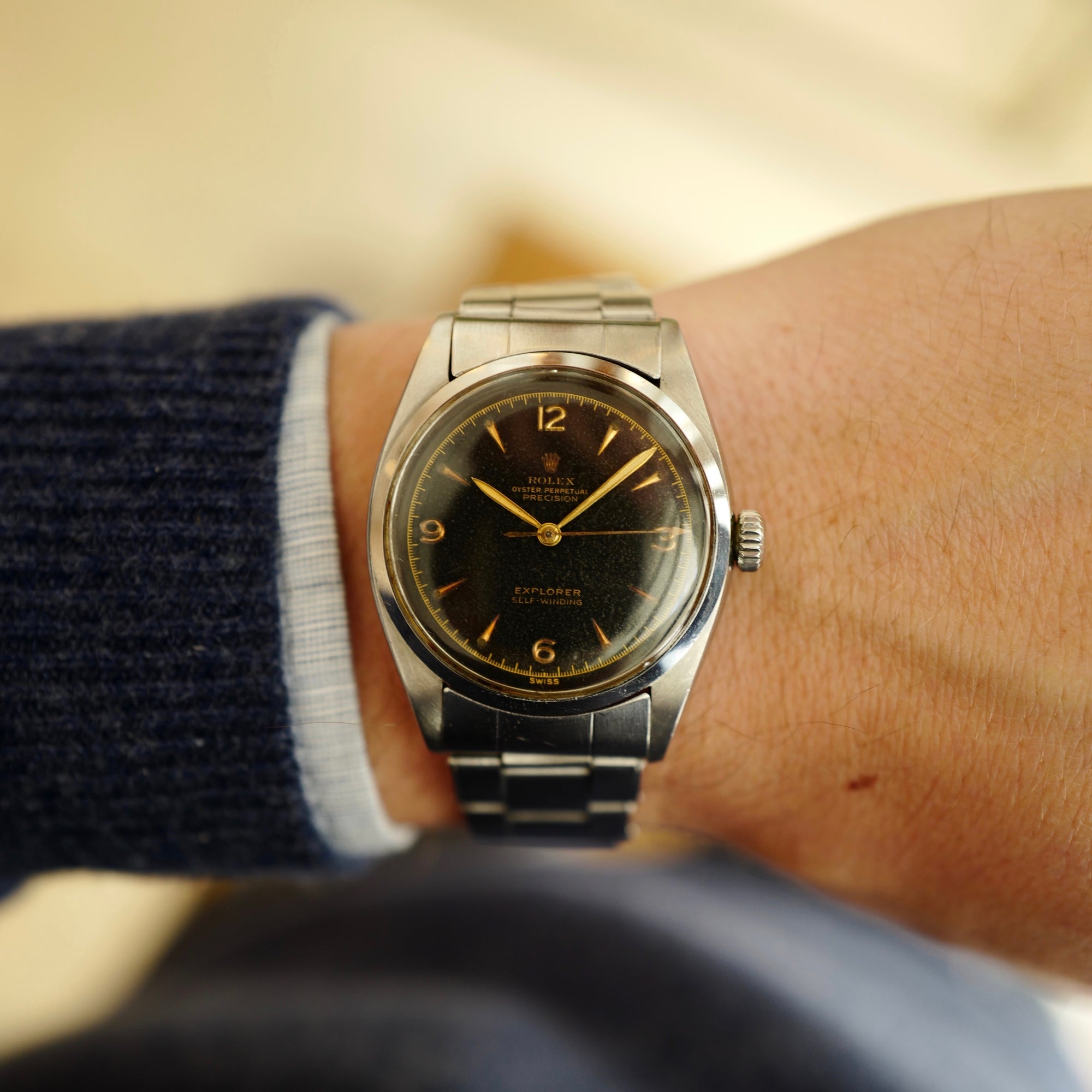 Rolex - Rolex Stainless Steel Explorer Black Gilt Ref. 6352 - The Keystone Watches