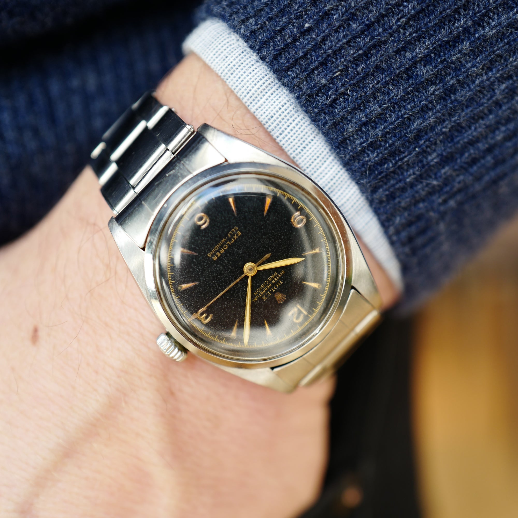 Rolex - Rolex Stainless Steel Explorer Black Gilt Ref. 6352 - The Keystone Watches