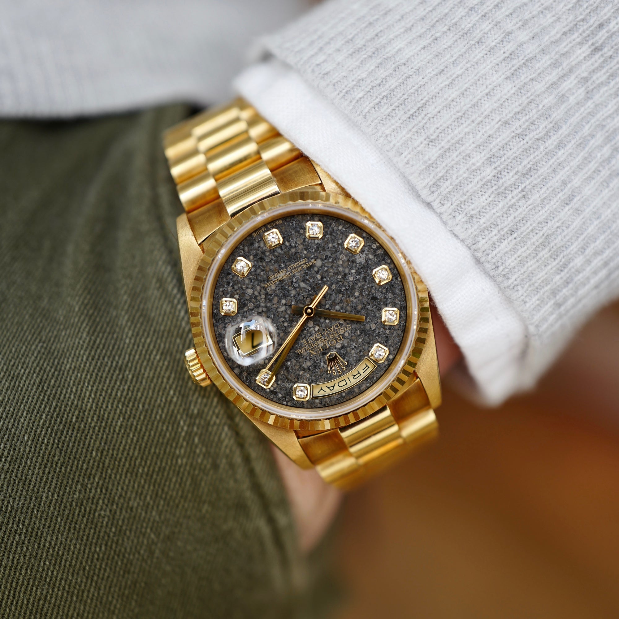 Rolex - Rolex Yellow Gold Jurassic Day-Date Fossil Dial Watch Ref. 18238 - The Keystone Watches