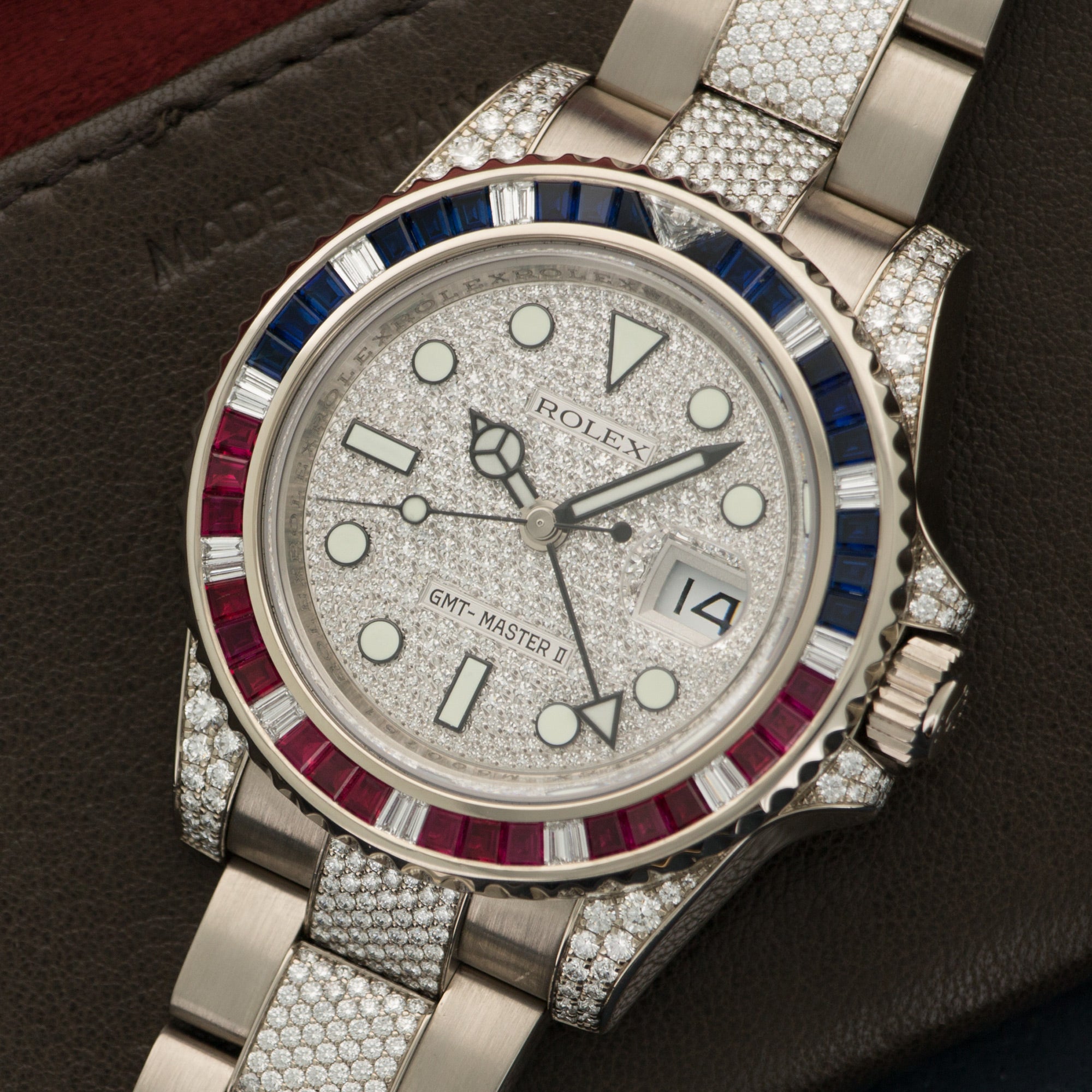Rolex - Rolex White Gold GMT-Master II Sapphire Ruby Diamond Watch Ref. 116759 - The Keystone Watches