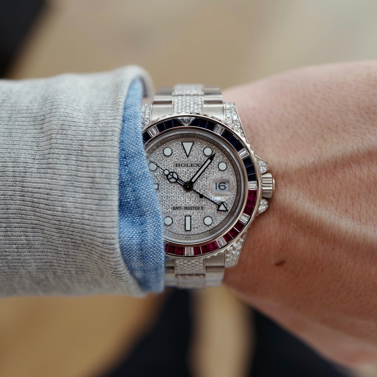 Rolex - Rolex White Gold GMT-Master II Sapphire Ruby Diamond Watch Ref. 116759 - The Keystone Watches