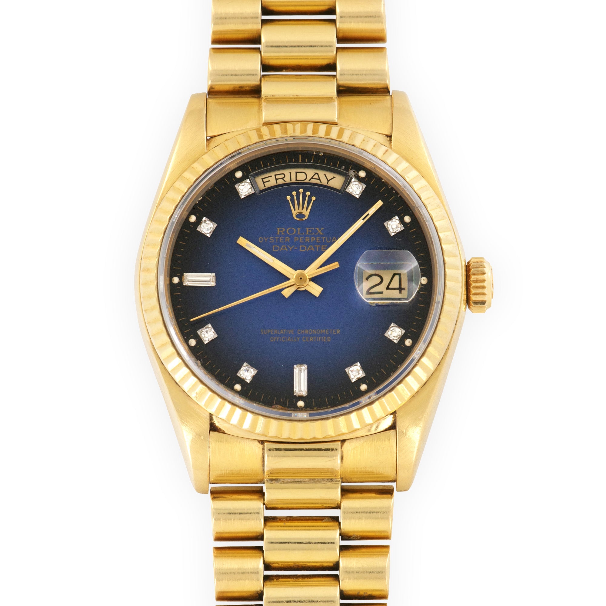 Rolex - Rolex Yellow Gold Day-Date Blue Vignette Diamond Watch - The Keystone Watches