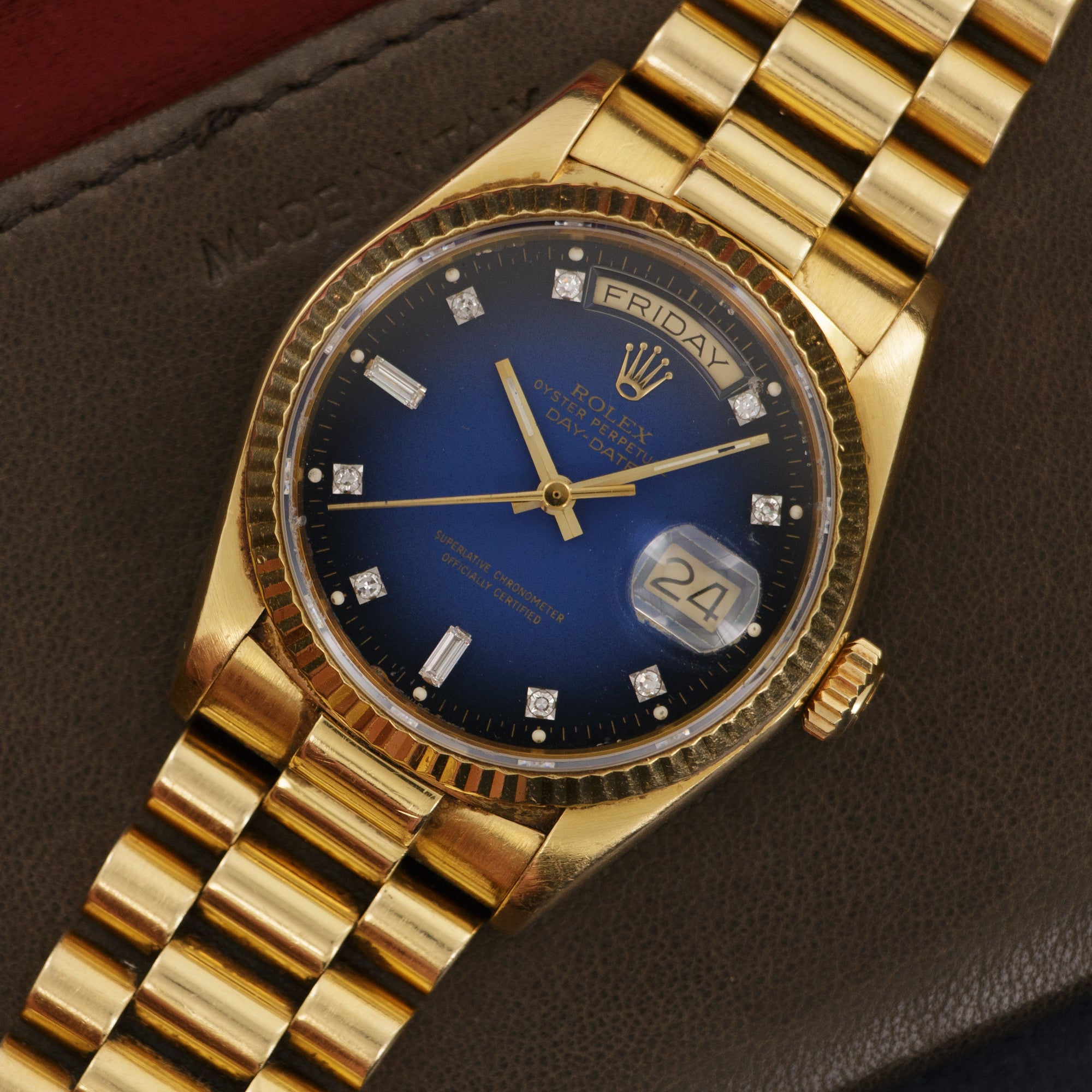 Rolex - Rolex Yellow Gold Day-Date Blue Vignette Diamond Watch - The Keystone Watches
