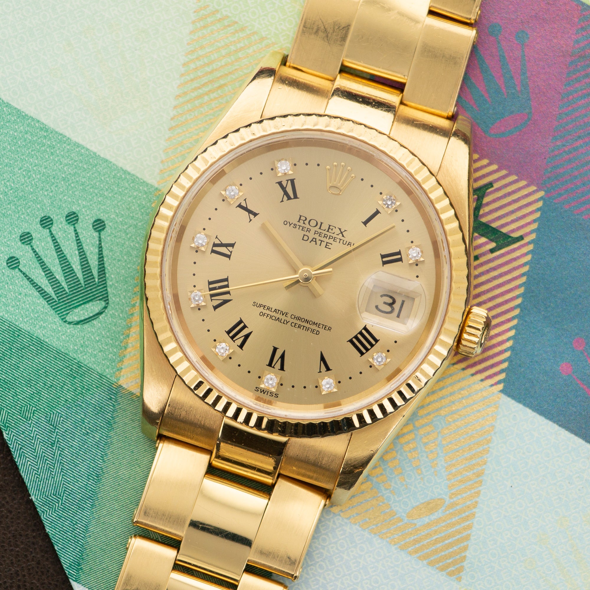 Rolex - Rolex Yellow Gold Date Diamond Watch Ref. 15238 - The Keystone Watches