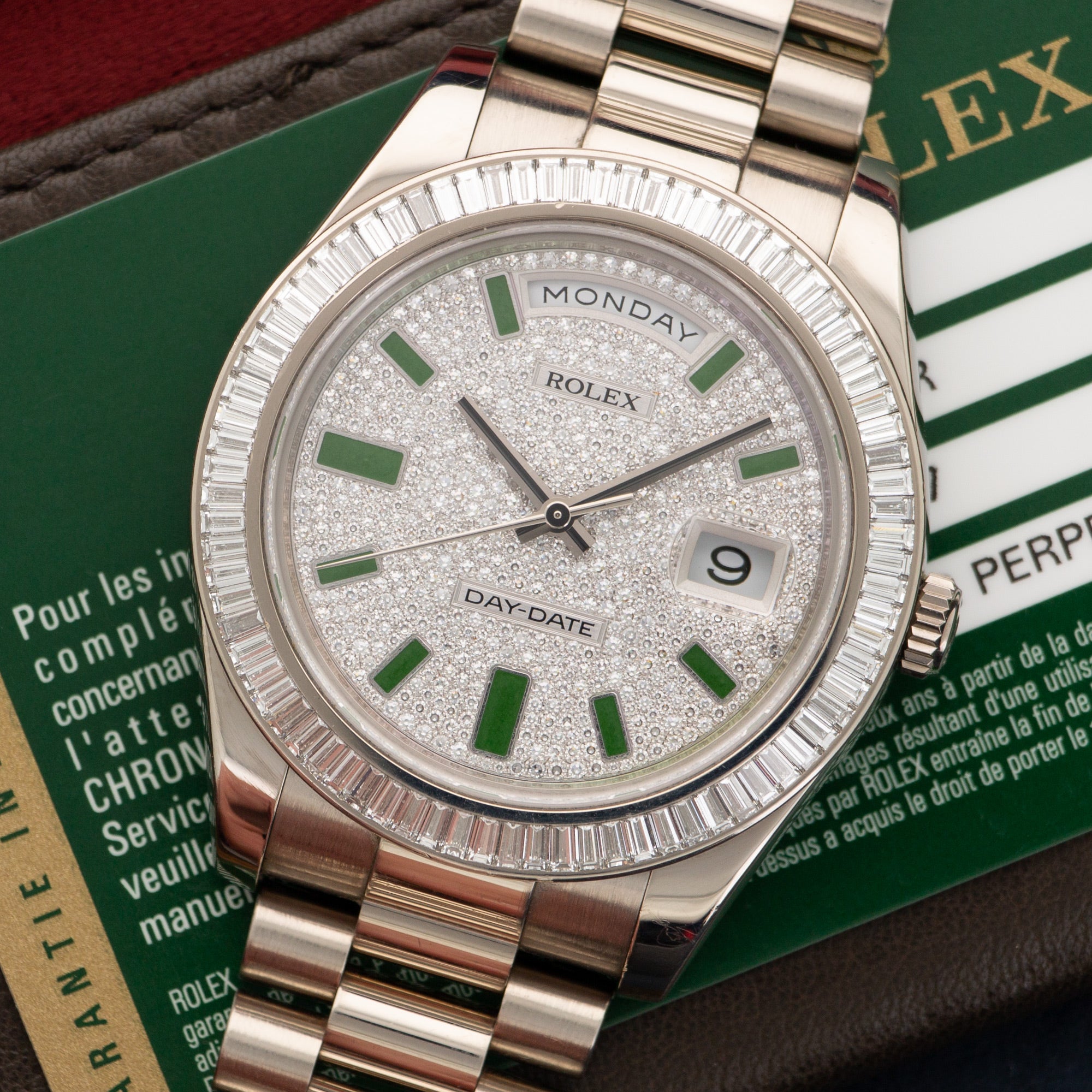 Rolex - Rolex Day-Date White Gold with Baguette Bezel and Pave Dial Ref. 218399BR - The Keystone Watches