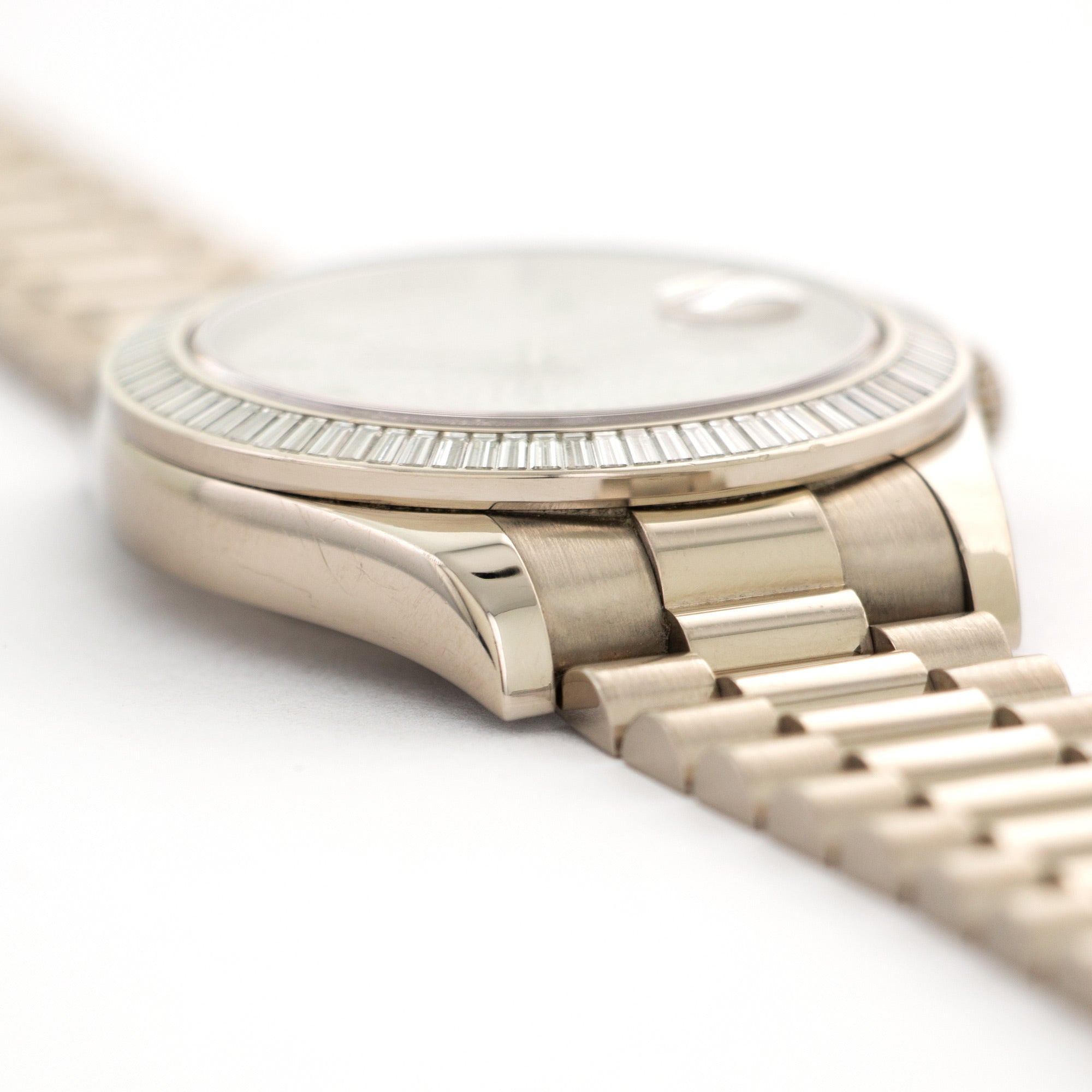 Rolex - Rolex Day-Date White Gold with Baguette Bezel and Pave Dial Ref. 218399BR - The Keystone Watches