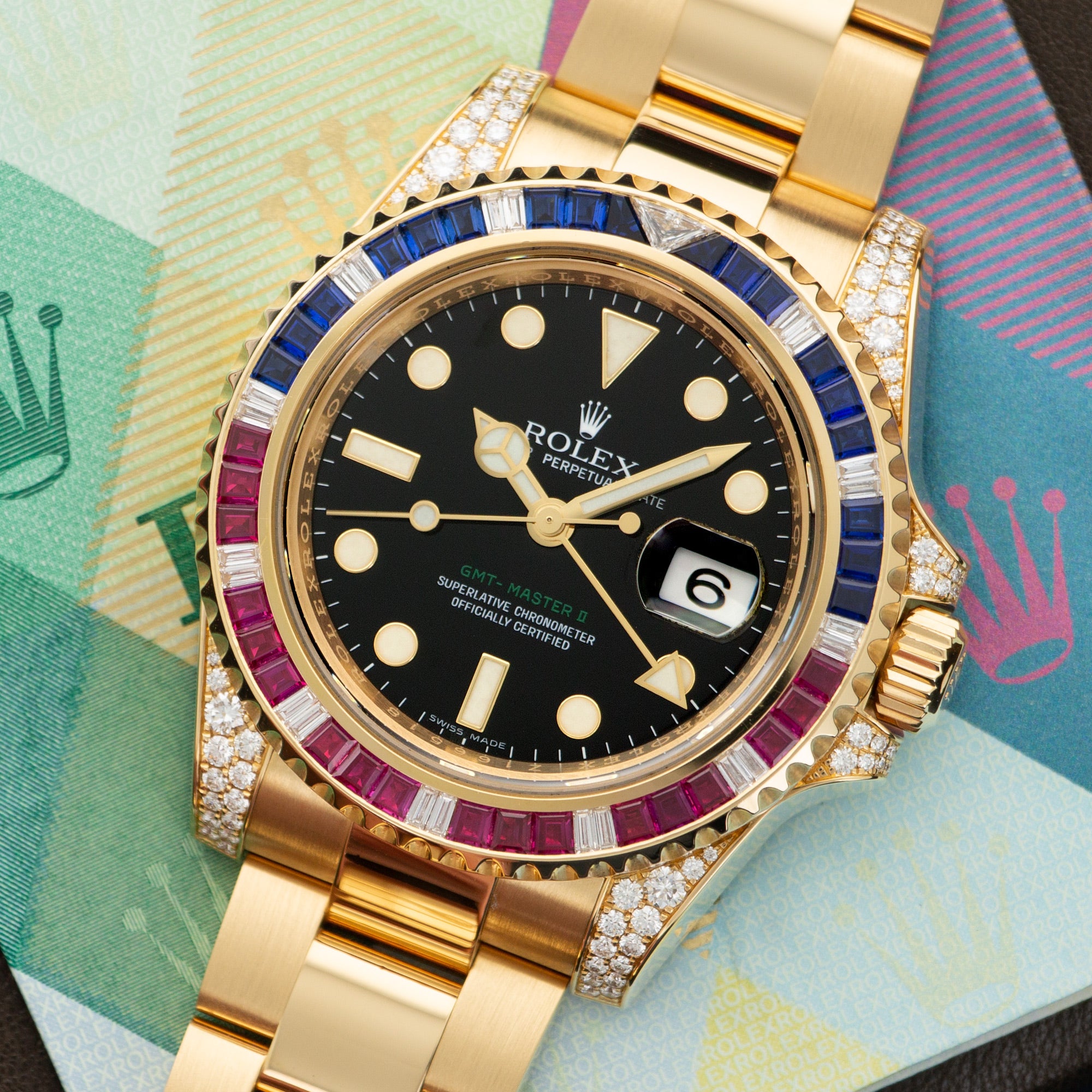 Rolex - Rolex Yellow Gold GMT-Master II Sapphire Ruby Diamond Watch Ref. 116758 - The Keystone Watches