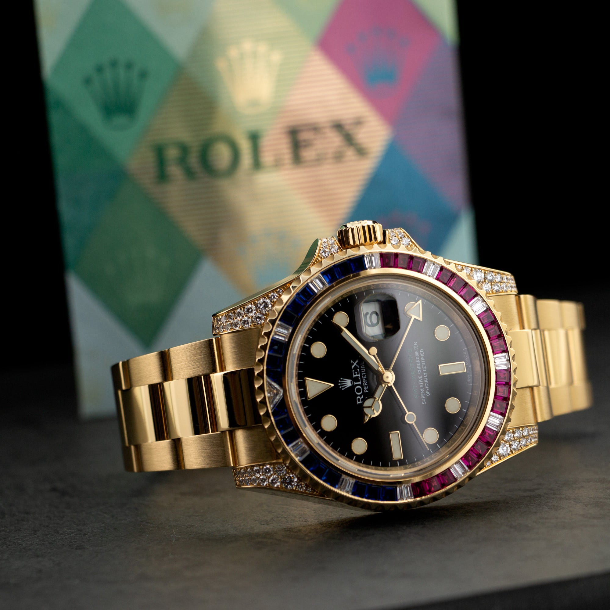 Rolex - Rolex Yellow Gold GMT-Master II Sapphire Ruby Diamond Watch Ref. 116758 - The Keystone Watches