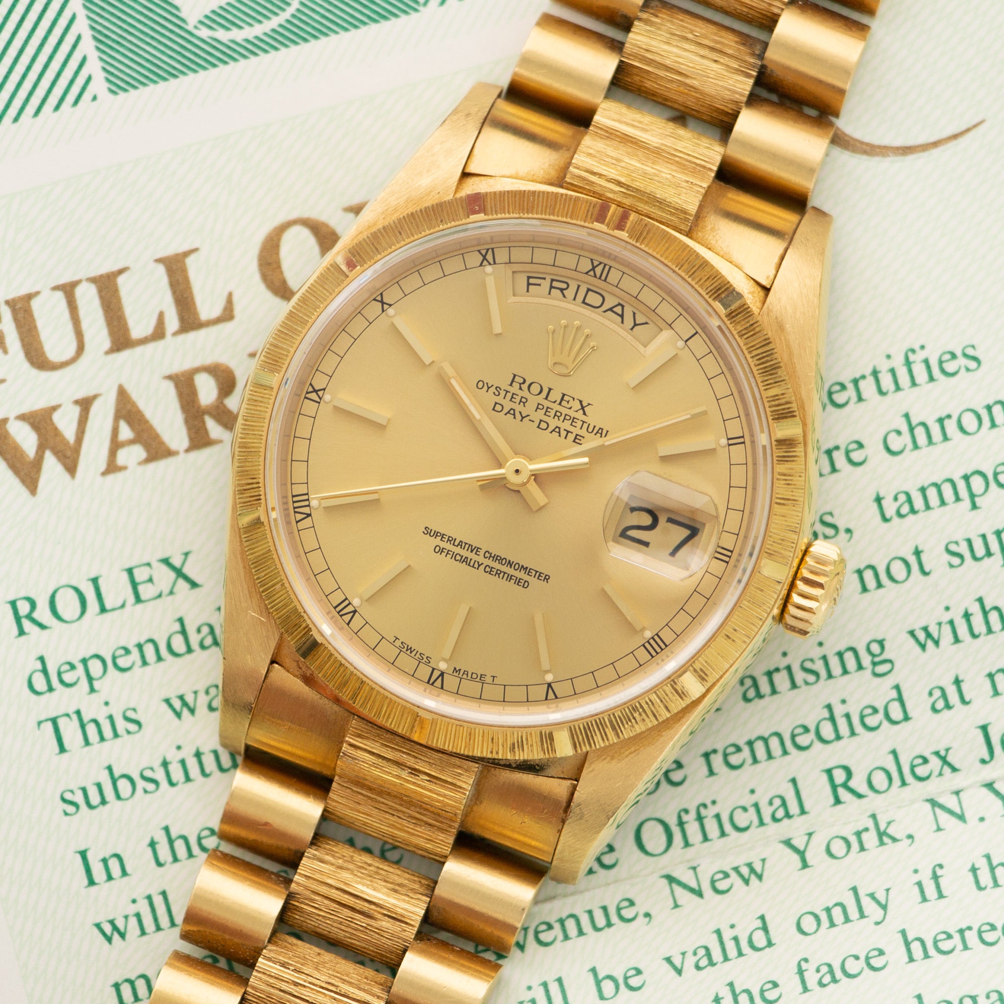Rolex - Rolex Day-Date Watch Ref. 18078 with Bark Finish and Box and Paper - The Keystone Watches