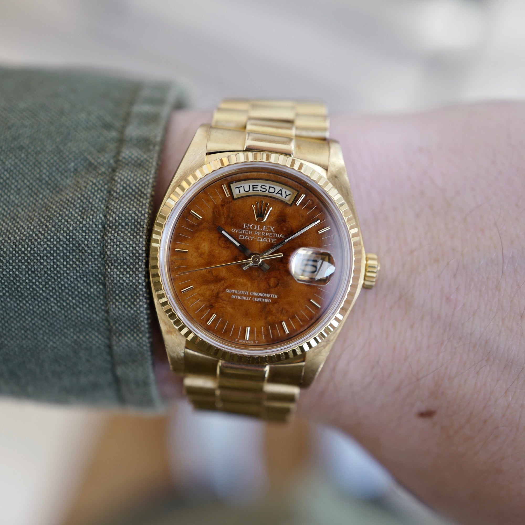 Rolex - Rolex Yellow Gold Day-Date Wood Dial Watch Ref. 18038 - The Keystone Watches