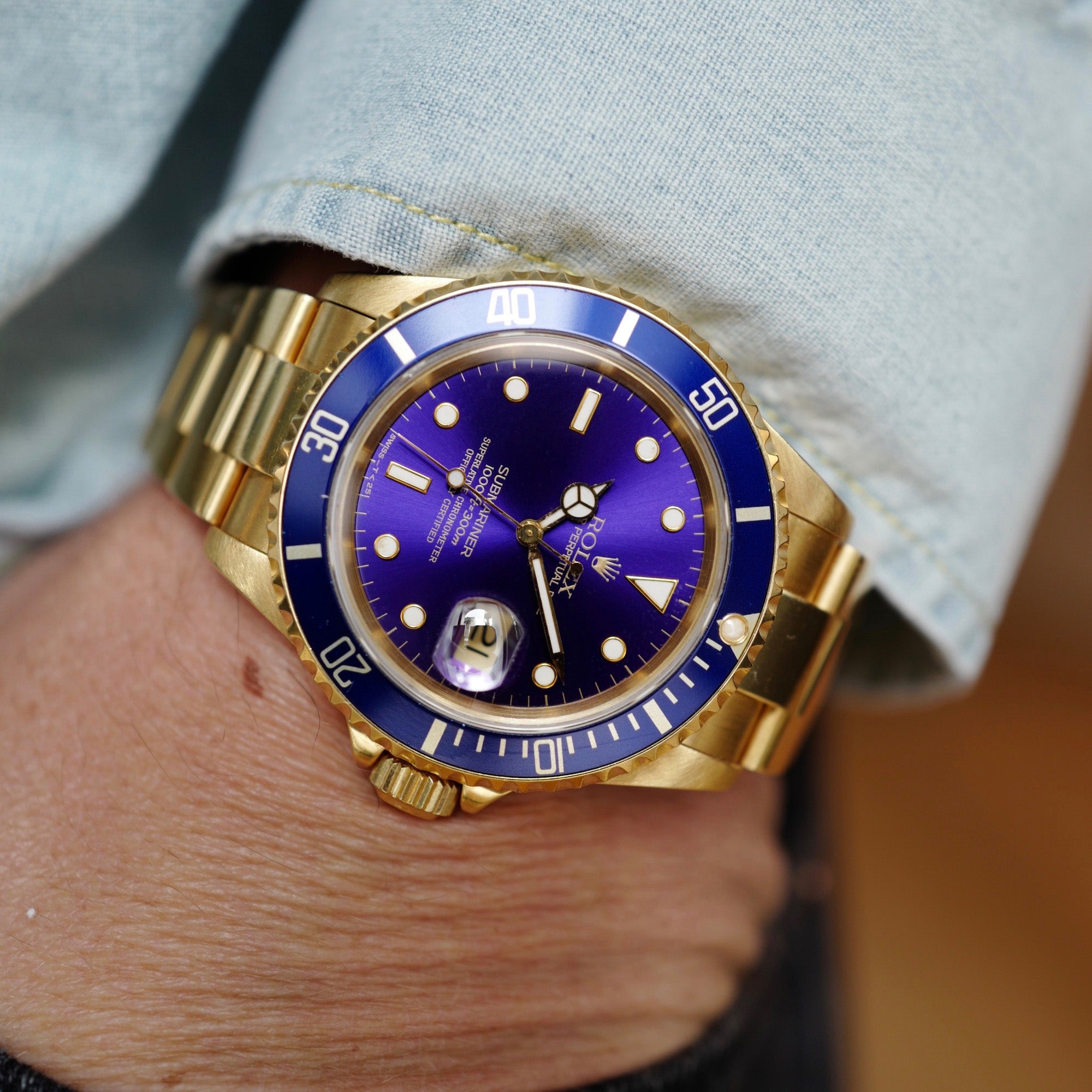 Rolex - Rolex Yellow Gold Submariner Watch Ref 16618 with Original Tropical Purple Dial - The Keystone Watches