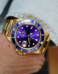 Rolex - Rolex Yellow Gold Submariner Watch Ref 16618 with Original Tropical Purple Dial - The Keystone Watches