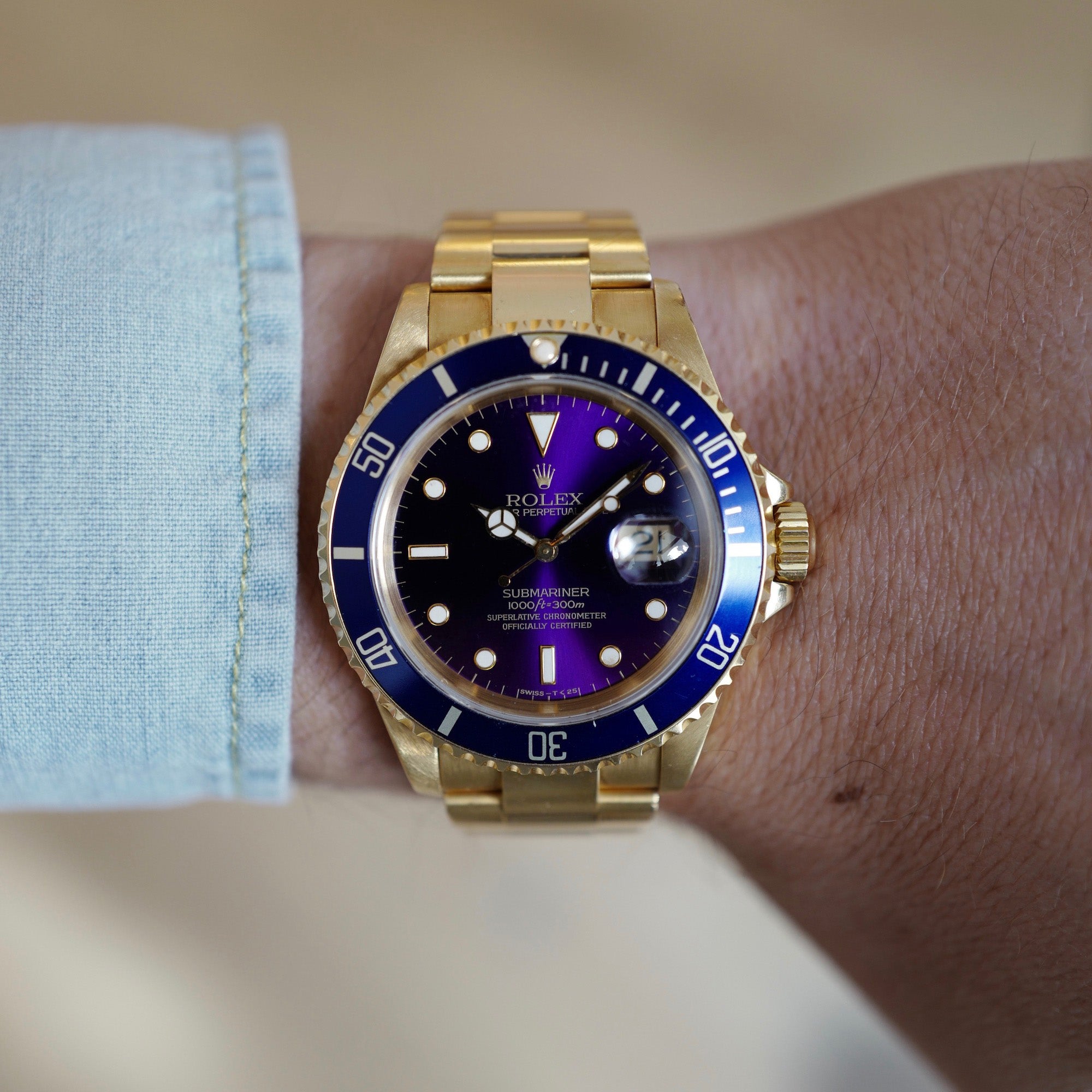 Rolex - Rolex Yellow Gold Submariner Watch Ref 16618 with Original Tropical Purple Dial - The Keystone Watches