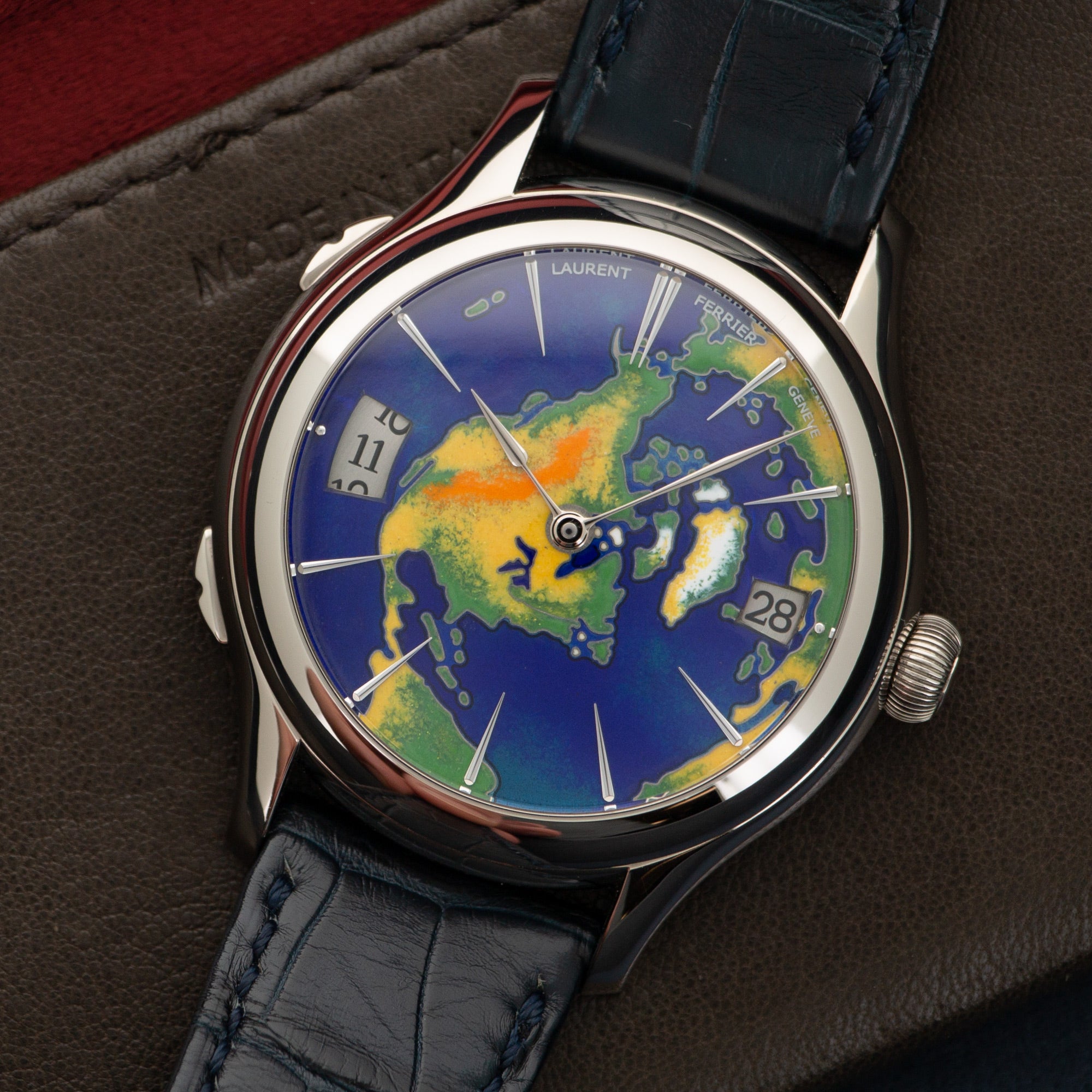 Laurent Ferrier - Laurent Ferrier White Gold Galet Traveler Enamel World Watch, Limited U.S. Edition - The Keystone Watches