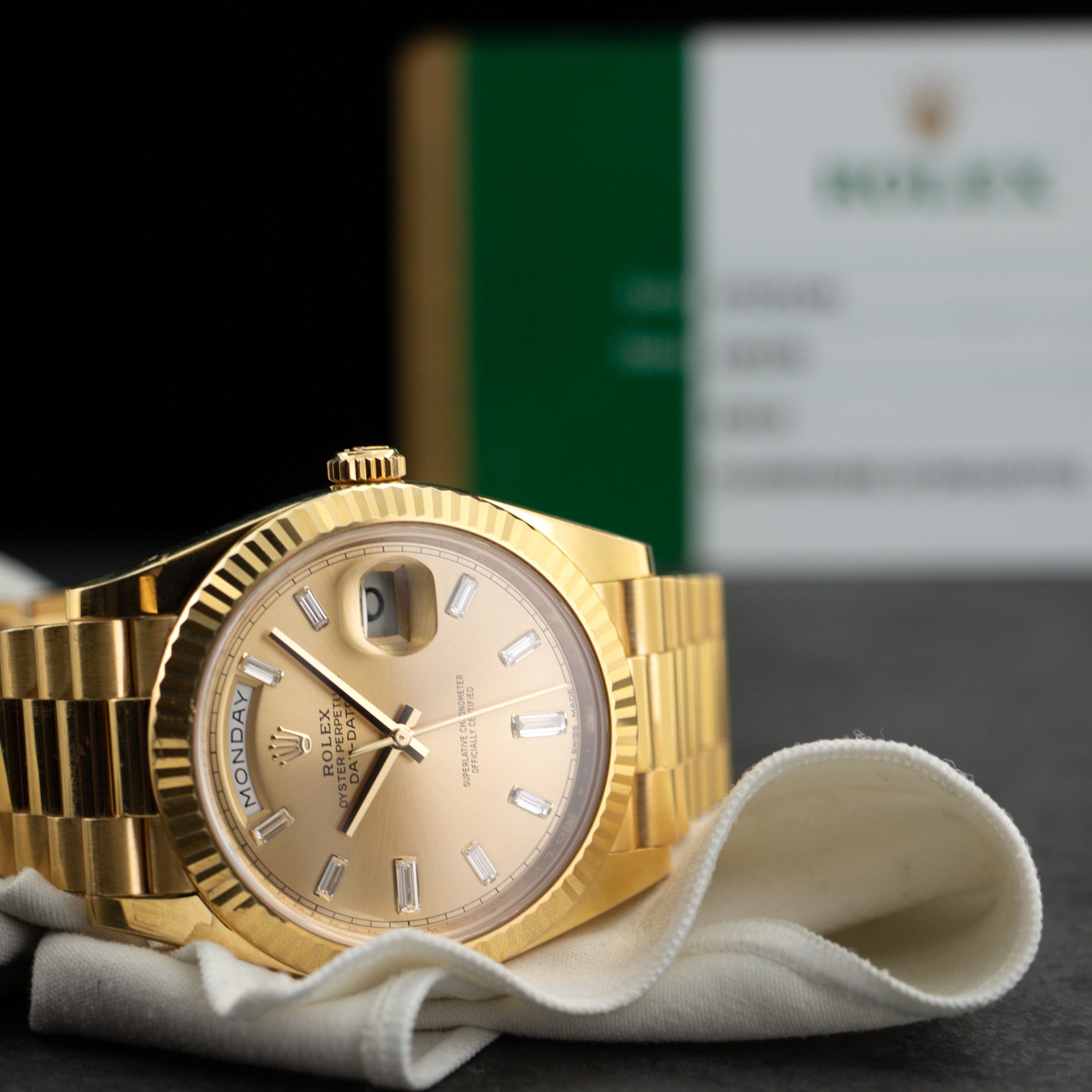 Rolex - Rolex Yellow Gold Day-Date 40mm Baguette Diamond Watch Ref. 228238 - The Keystone Watches