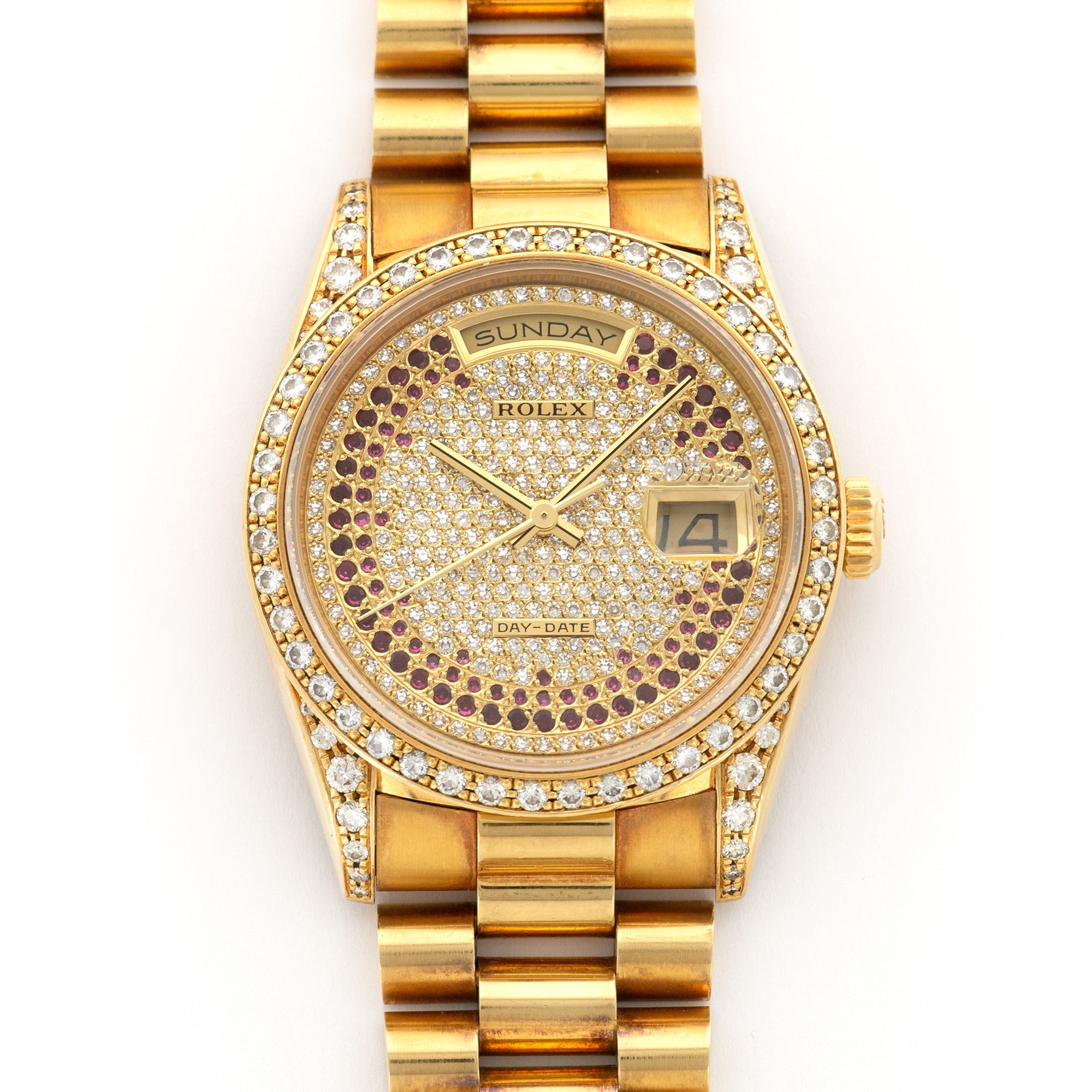 Rolex - Rolex Yellow Gold Day-Date Pave Diamond & Ruby Watch Ref. 18388 - The Keystone Watches