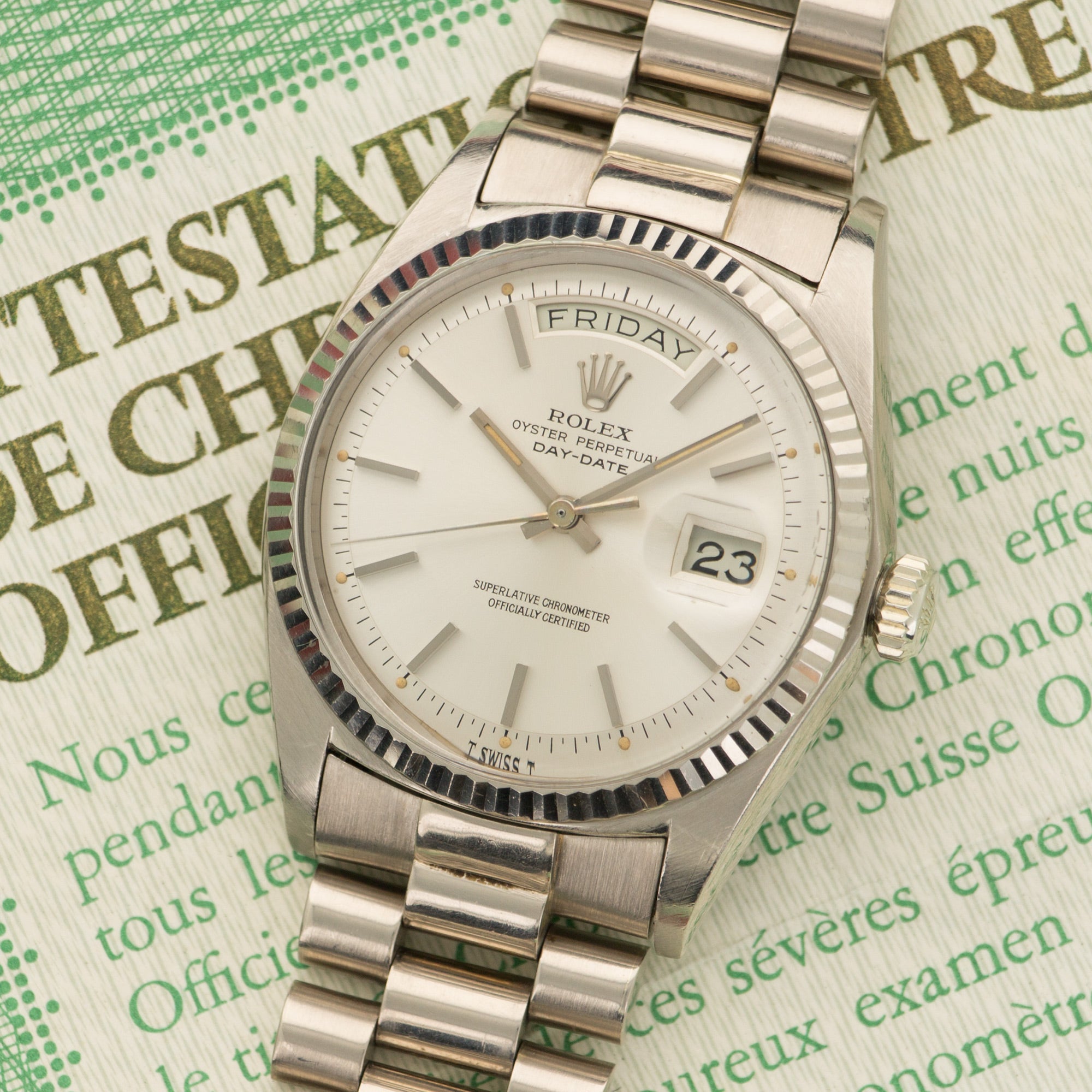 Rolex - Rolex White Gold Day-Date Watch Ref. 1803 with Original Paper - The Keystone Watches