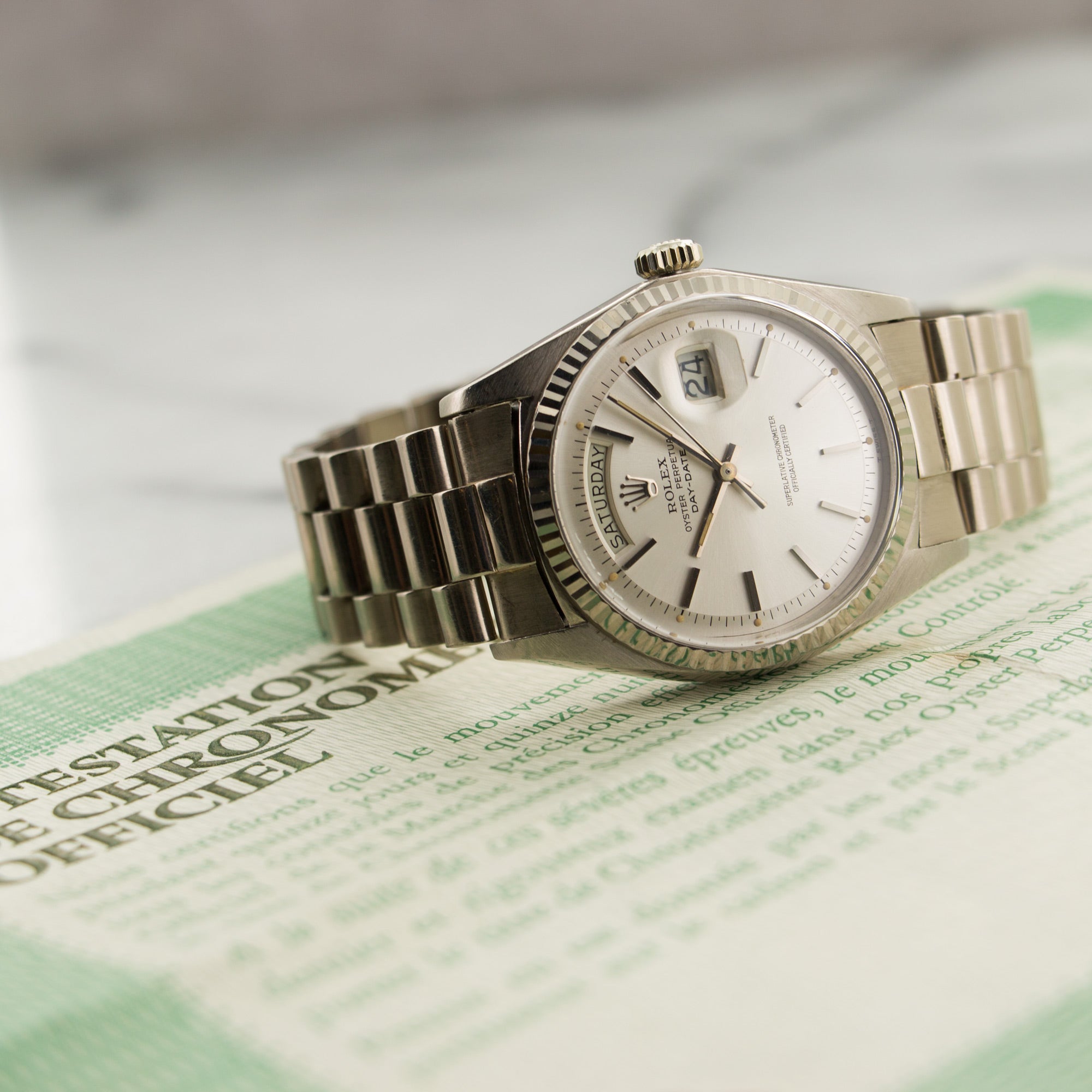 Rolex - Rolex White Gold Day-Date Watch Ref. 1803 with Original Paper - The Keystone Watches