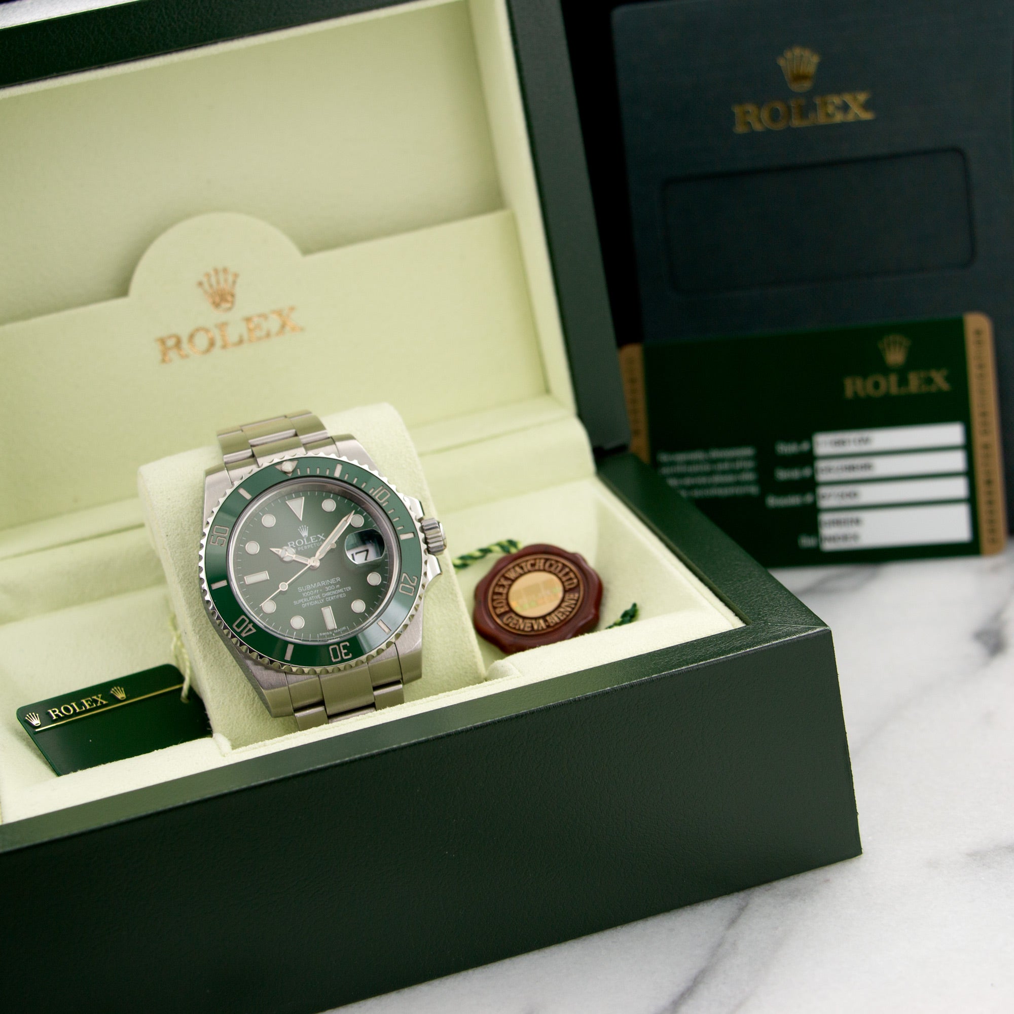 Rolex - Rolex Submariner Green Ceramic Watch Ref. 116610LV with Original Box and Warranty Card - The Keystone Watches