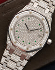 Audemars Piguet - Audemars Piguet White Gold Royal Oak Diamond & Emerald Watch - The Keystone Watches