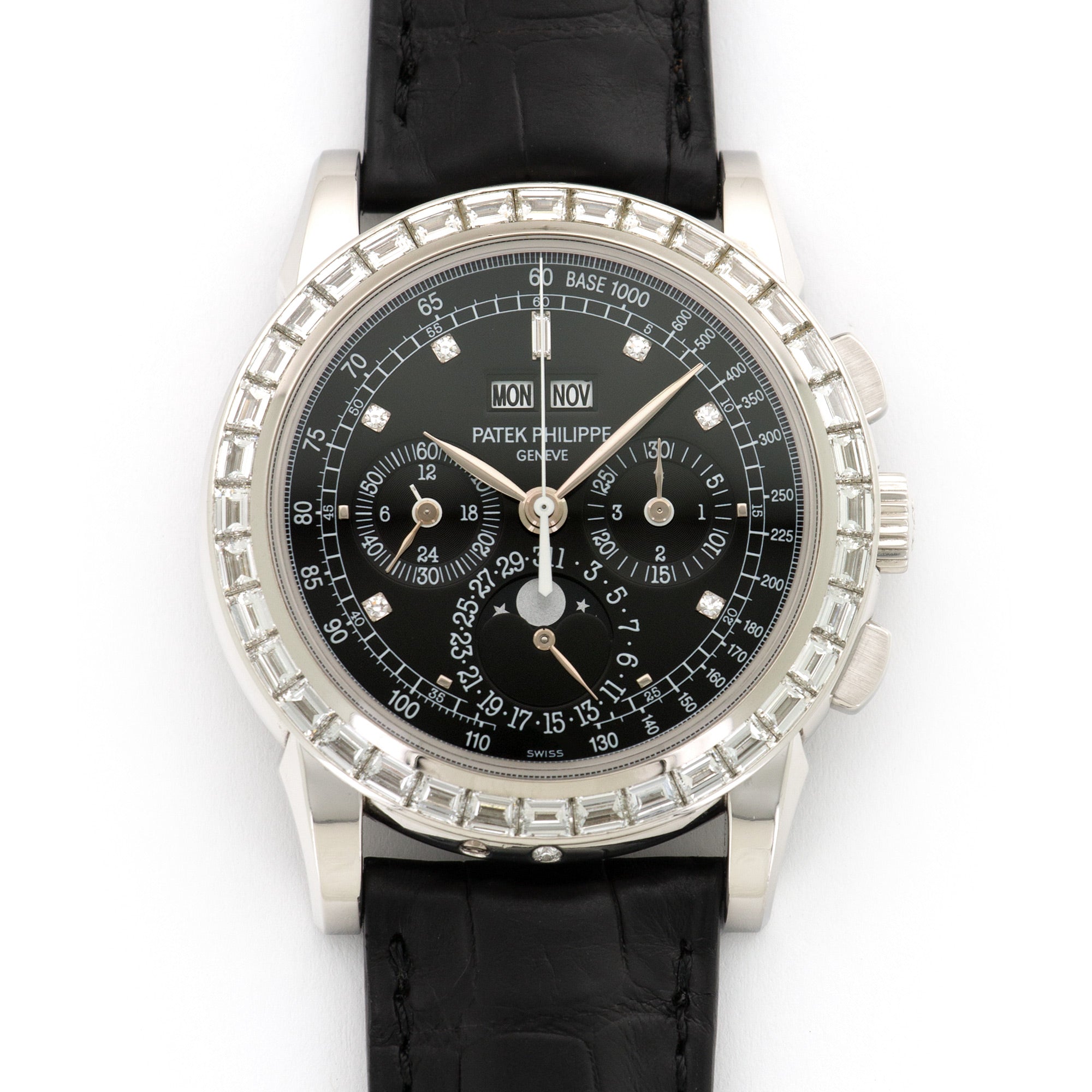 Patek Philippe - Patek Philippe Platinum Perpetual Calendar Chrono Baguette Diamond Watch Ref. 5971 - The Keystone Watches