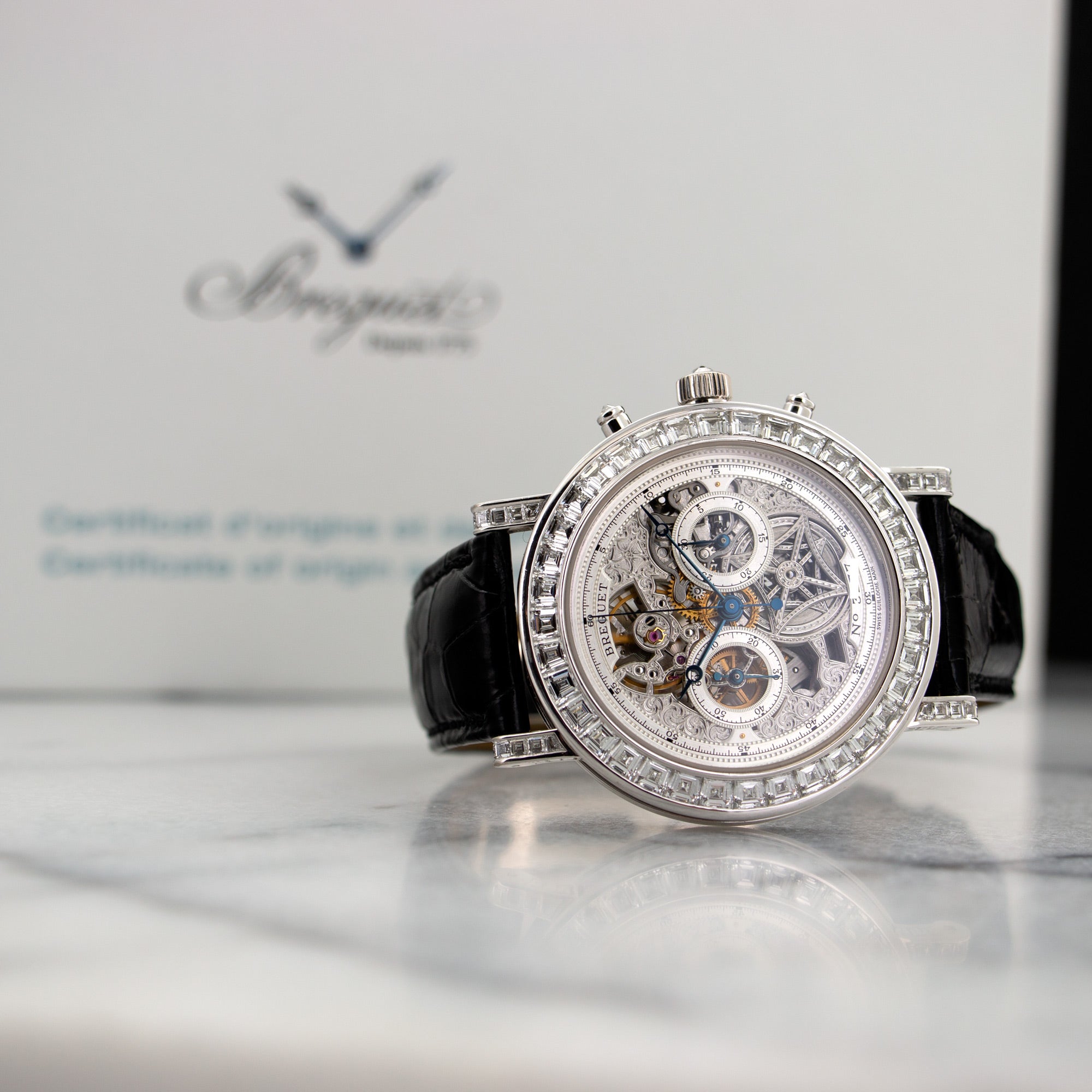 Breguet - Breguet White Gold Chronograph Skeleton Baguette Diamond Watch - The Keystone Watches