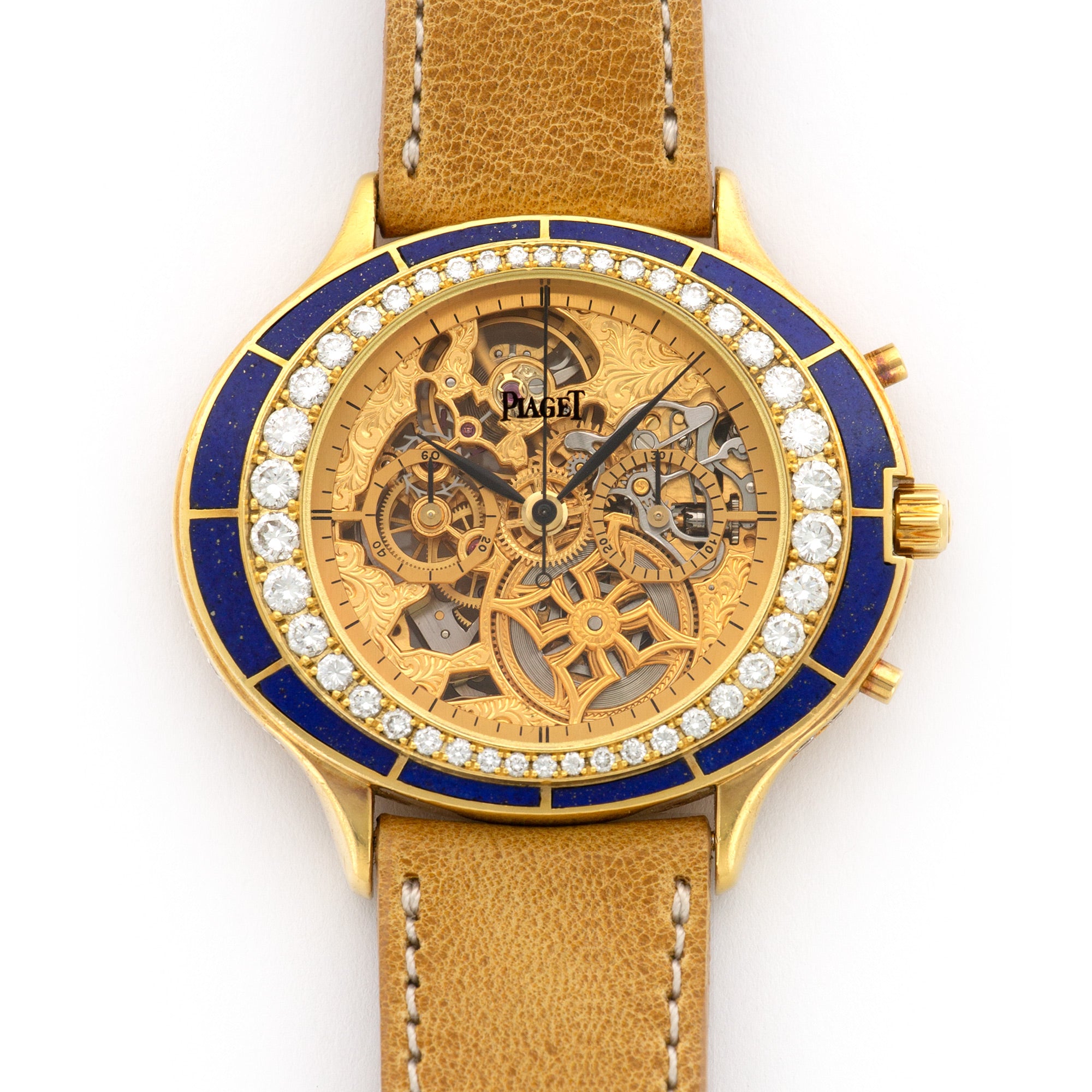 Piaget - Piaget Yellow Gold Skeletonized Lapis Lazuli Chronograph Watch - The Keystone Watches